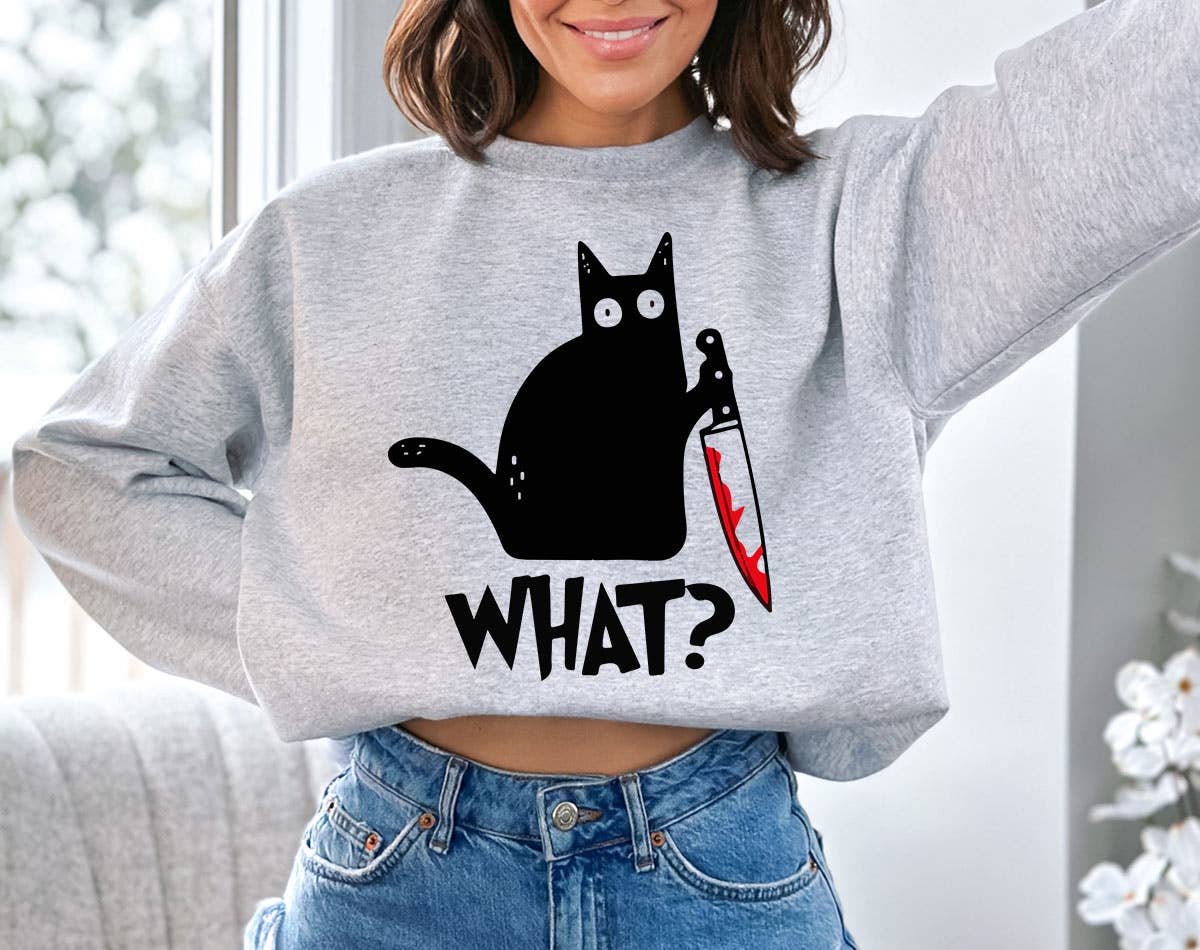 Cat Knife What - Funny Black Cat Sweatshirt T-Shirts, Hoodie | PodTeesHub.com