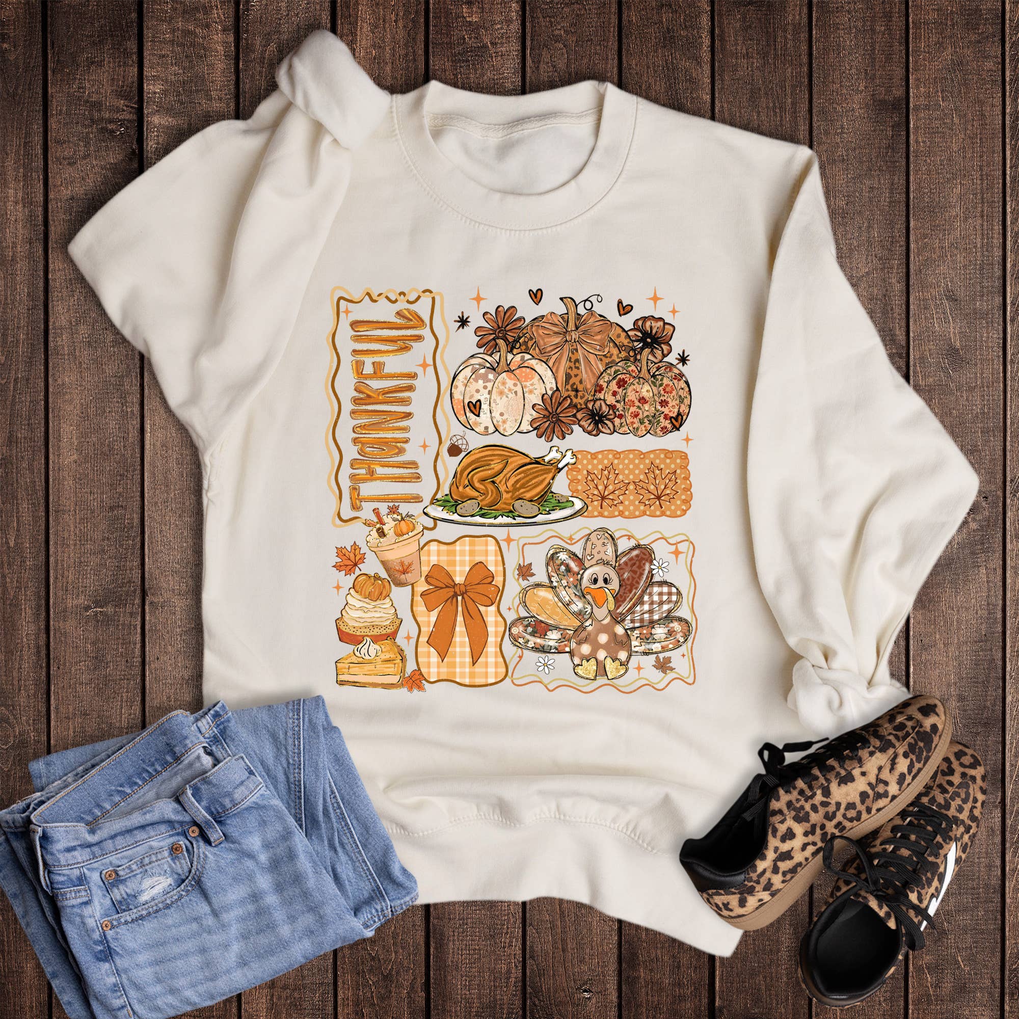 Fall Thankful Thanksgiving Collage Sweatshirt T-Shirts, Hoodie | PodTeesHub.com