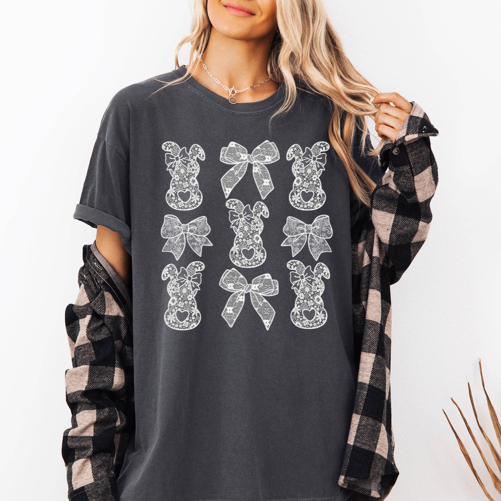 Faux Lace Bunny, Coquette, Bow, Easter Jesus, Rabbit Tshirt Hoodie, Sweatshirt | PodTeesHub.com