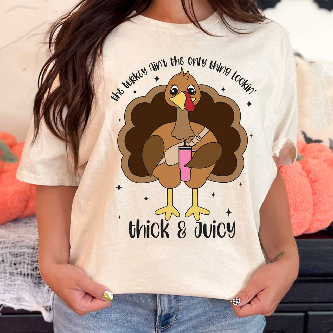 The Turkey Aint the Only Thing Lookin' Thick and Juicy Pigment Dyed Tee Hoodie, Sweatshirt | PodTeesHub.com