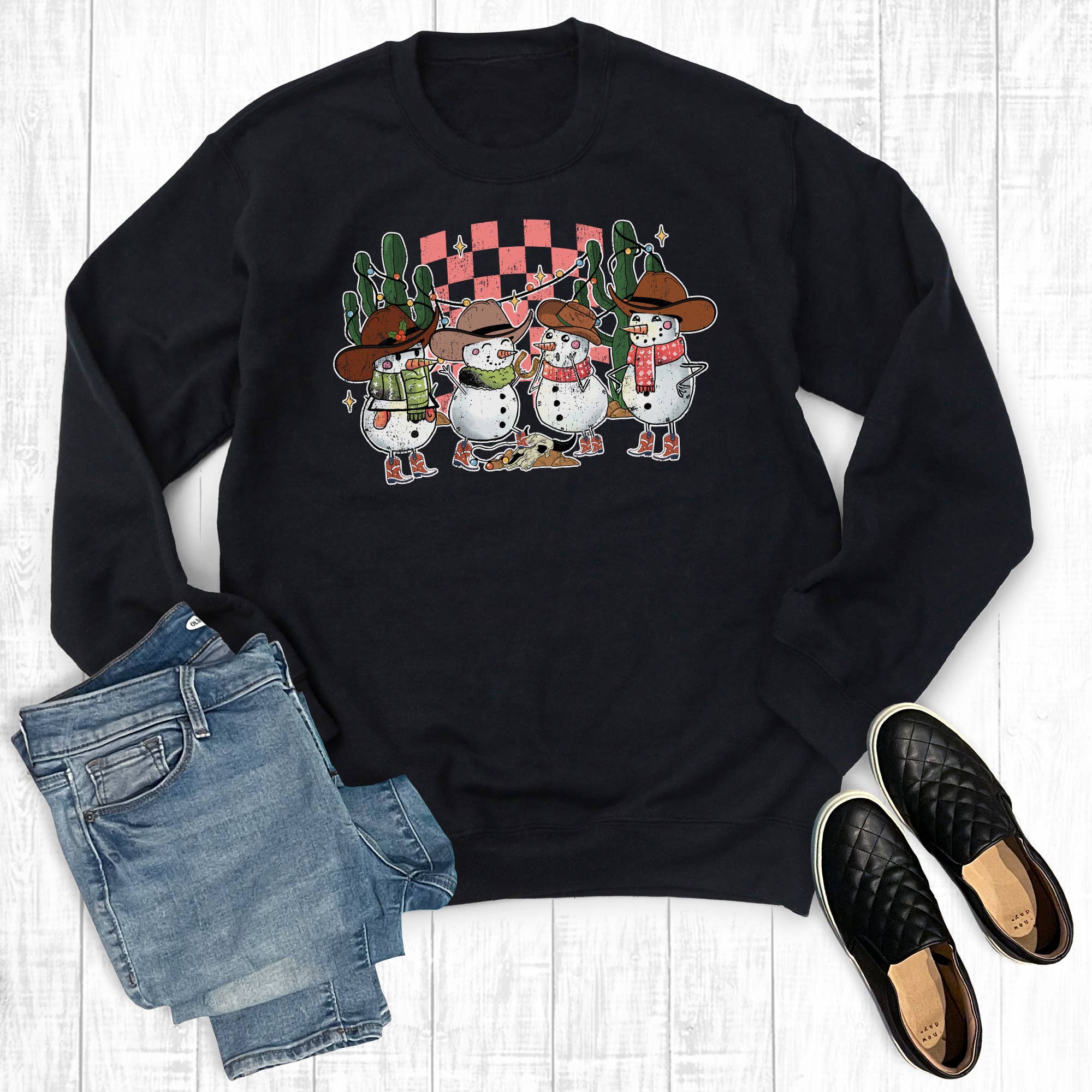 Retro Cowboy Christmas Snowmen Sweatshirt T-Shirts, Hoodie | PodTeesHub.com