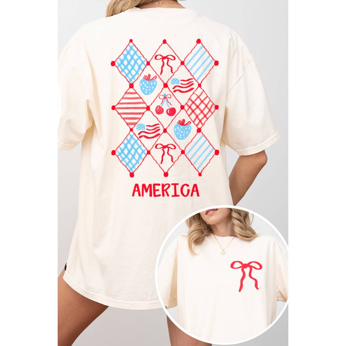 America Coquette Cherry Strawberry  Graphic  Oversized Tee Hoodie, Sweatshirt | PodTeesHub.com