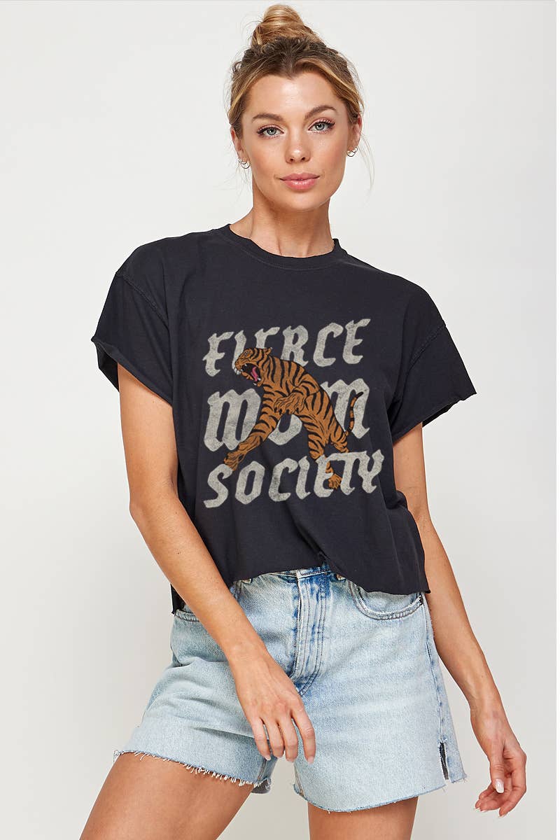 Fierce Mom Society Vintage Graphic Crop Tee Hoodie, Sweatshirt | PodTeesHub.com