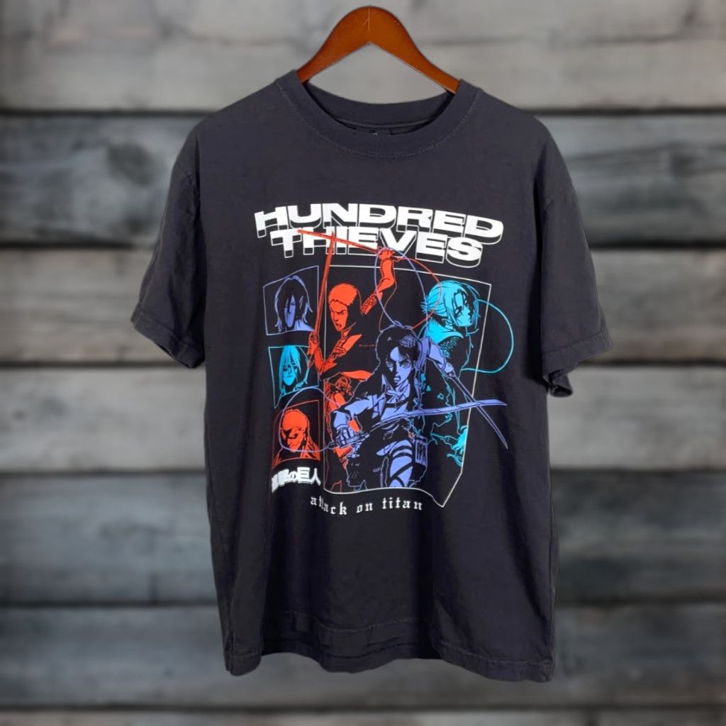 Thieves 100 Thieves Attack On Titan T Shirt Adult Large Black Graphic Print Double Sided Anime M Hoodie, Sweatshirt