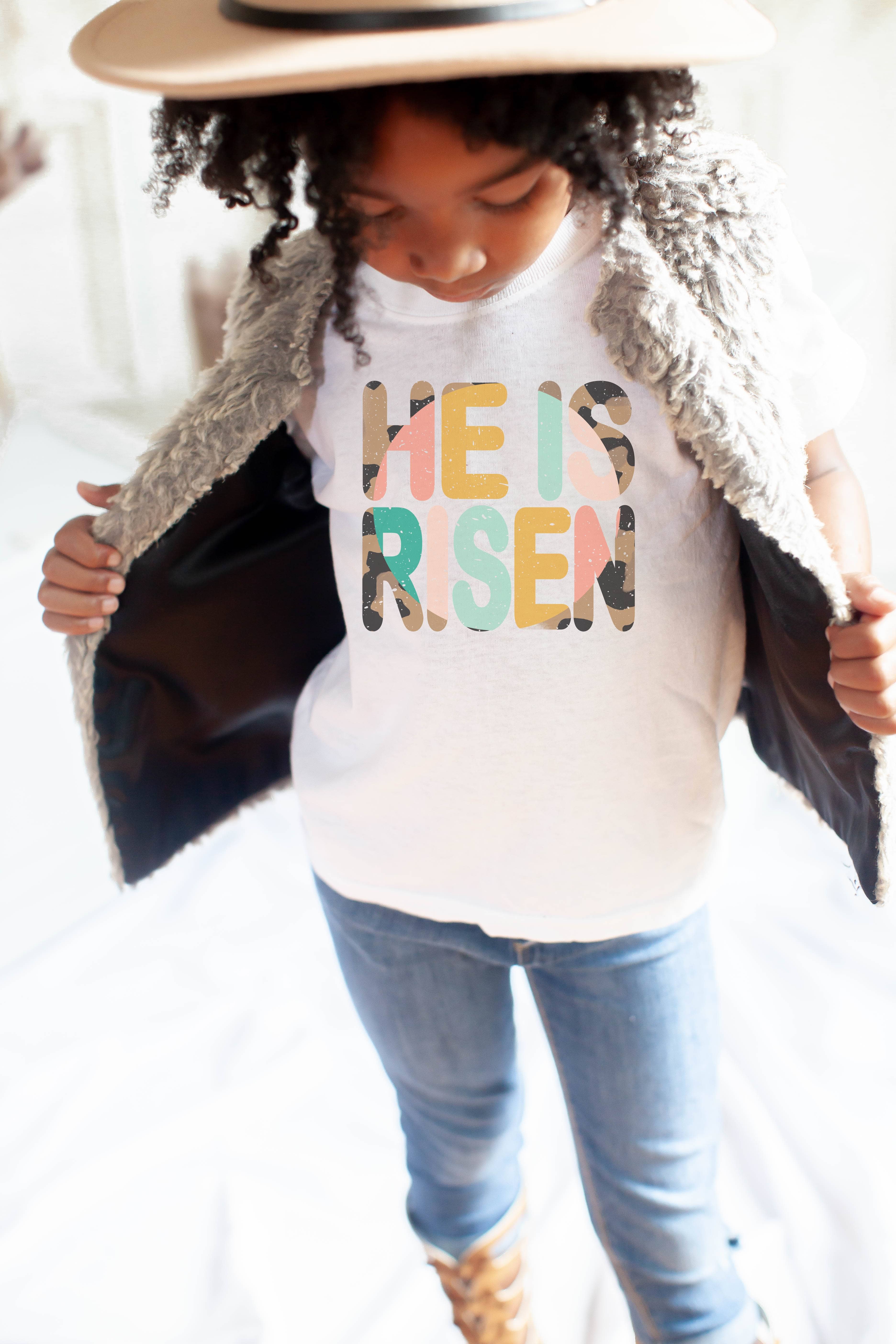 Youth Leopard He Is Risen Easter Graphic Tee Tees Religous Hoodie, Sweatshirt | PodTeesHub.com