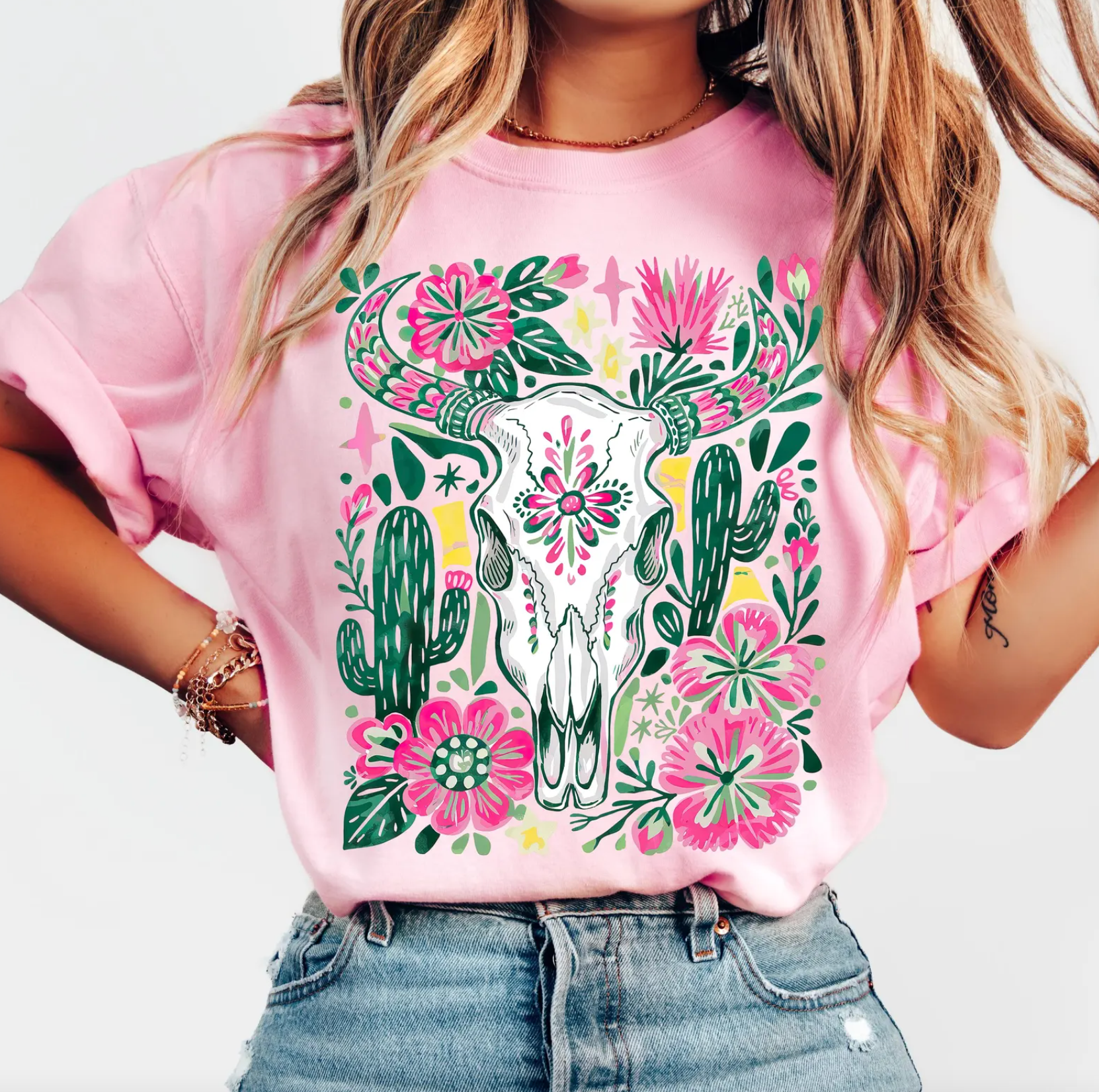 Western Floral Cow Skull Comfort Color Tee Hoodie, Sweatshirt | PodTeesHub.com
