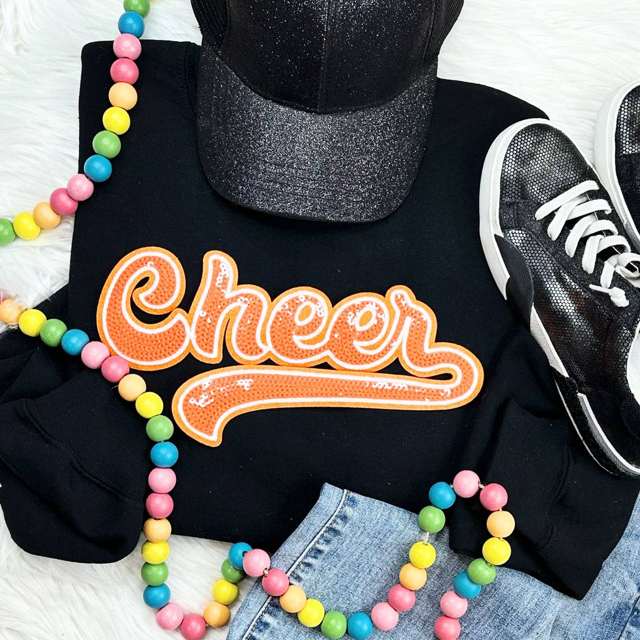 Orange Cheer Sequin Patch Crewneck Sweatshirt T-Shirts, Hoodie | PodTeesHub.com
