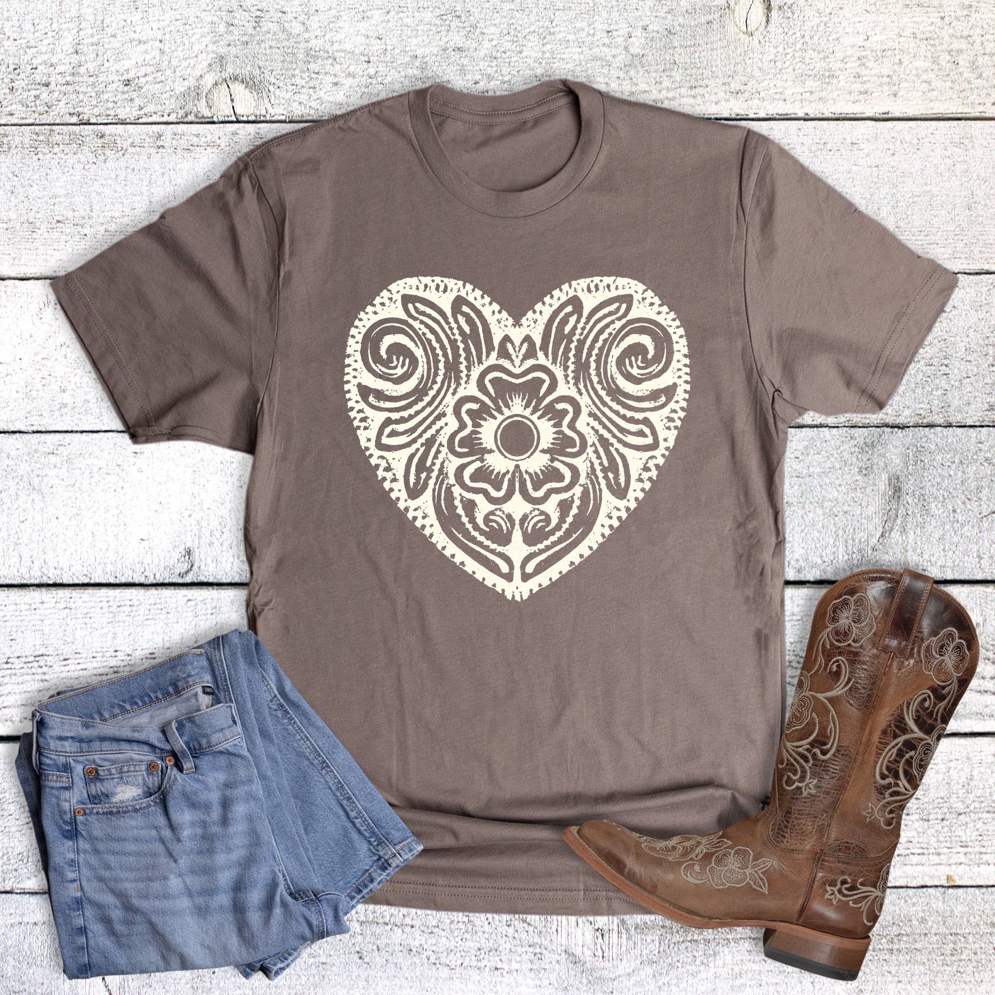 Valentine Western Lacy Concho Heart Graphic Tee Hoodie, Sweatshirt | PodTeesHub.com