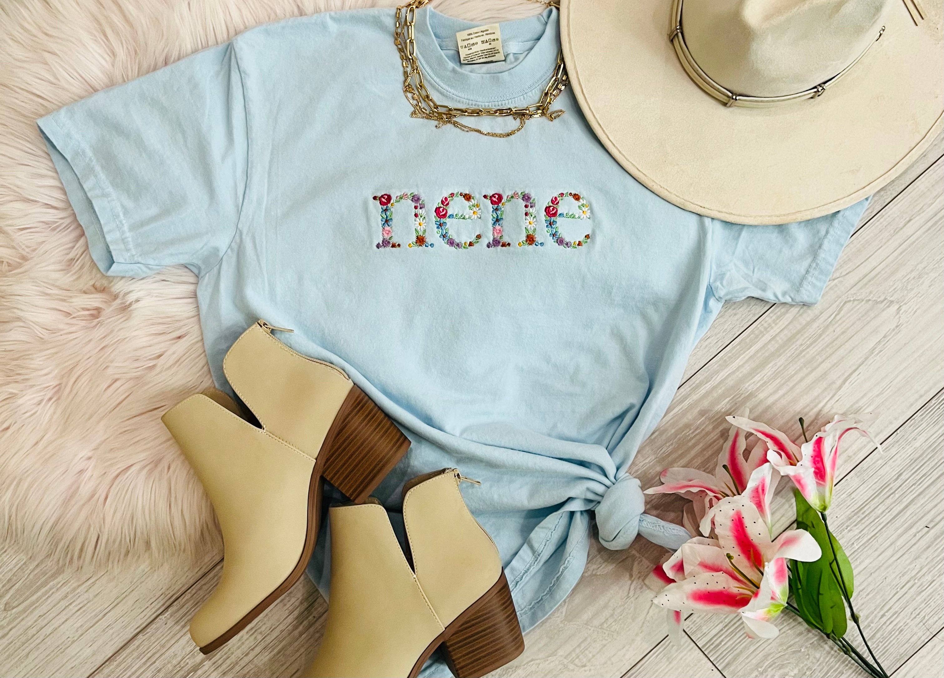 Nene Floral Embroidered Tee Hoodie, Sweatshirt | PodTeesHub.com