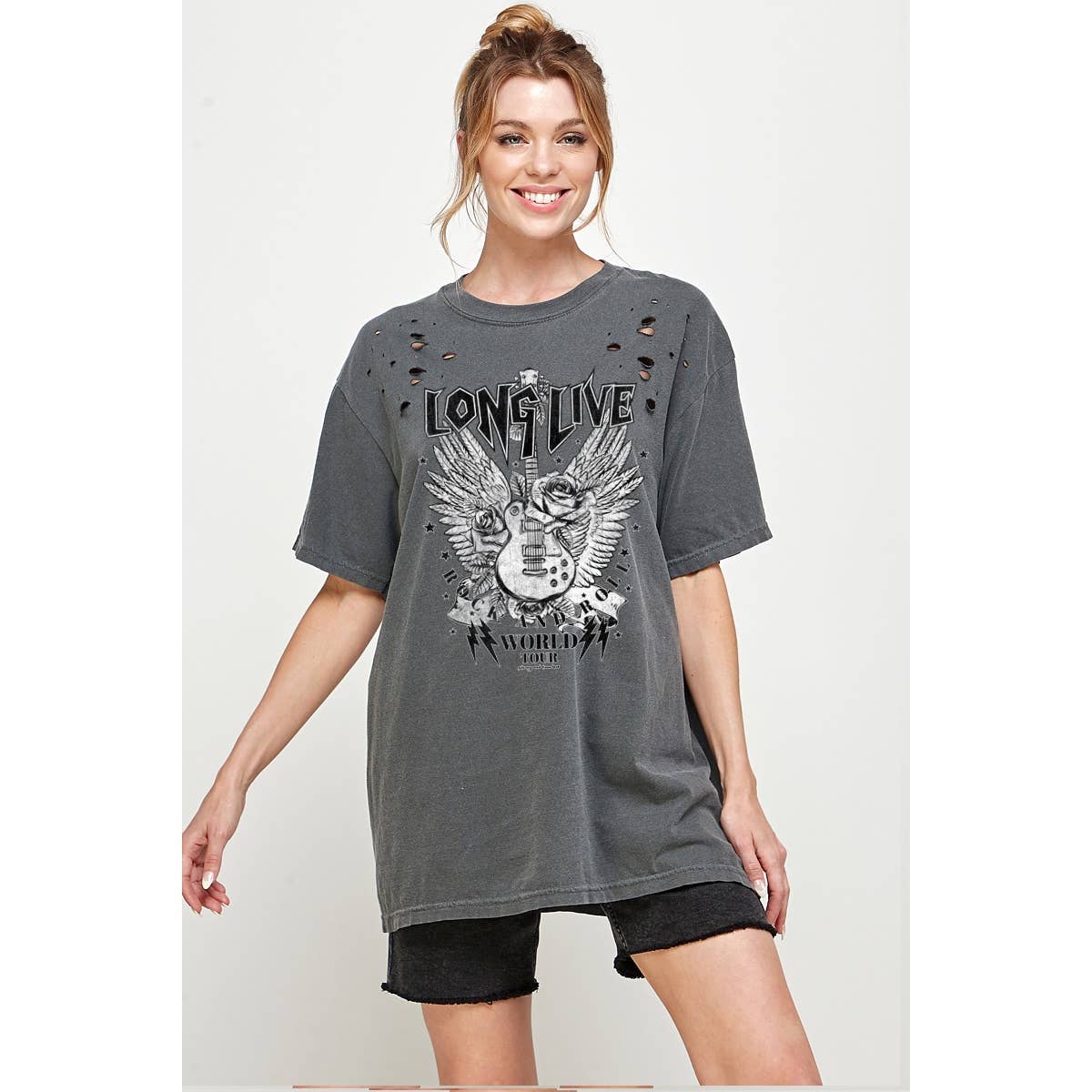 Long Live Rock and Roll Vintage  Laser Cut Oversized Tee Hoodie, Sweatshirt | PodTeesHub.com