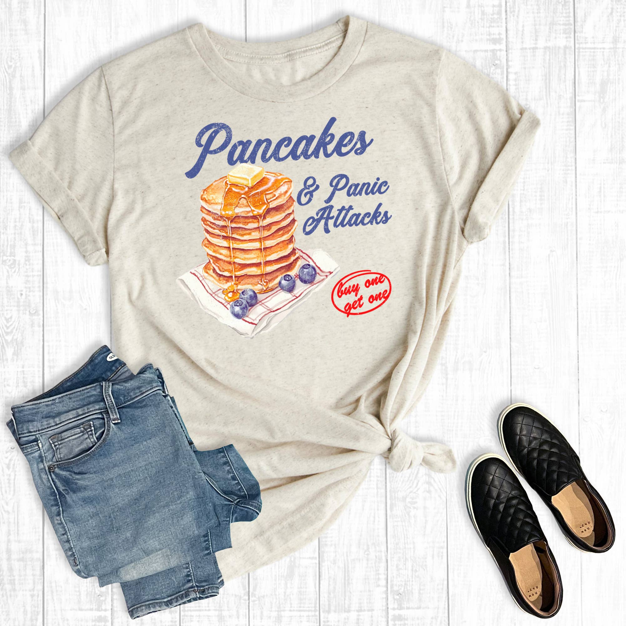 Retro Funny Pancakes and Panic Attacks Graphic Tee Hoodie, Sweatshirt | PodTeesHub.com