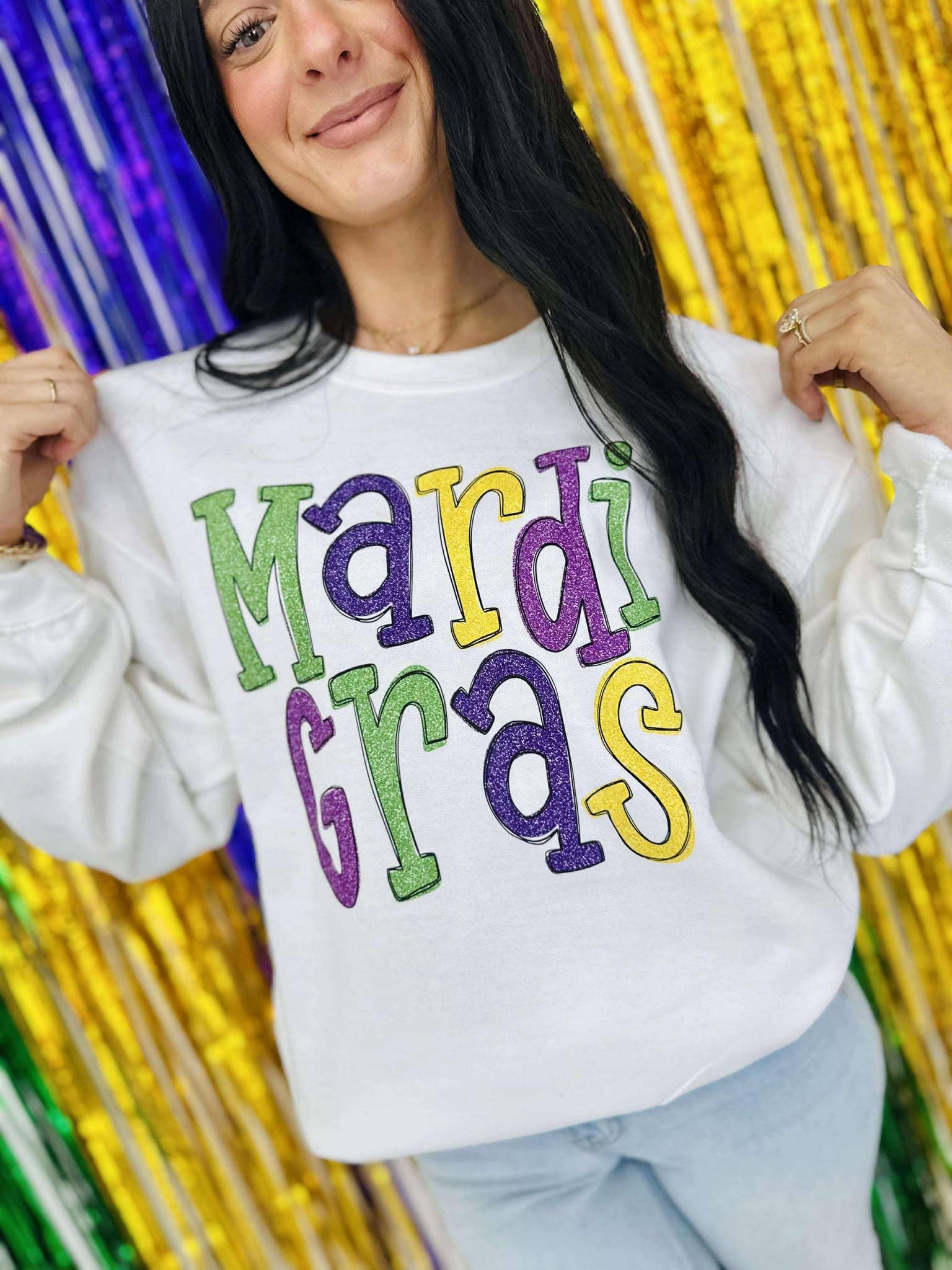 Mardi Gras Glitter Doodle Letters Dtf Sweatshirt T-Shirts, Hoodie | PodTeesHub.com