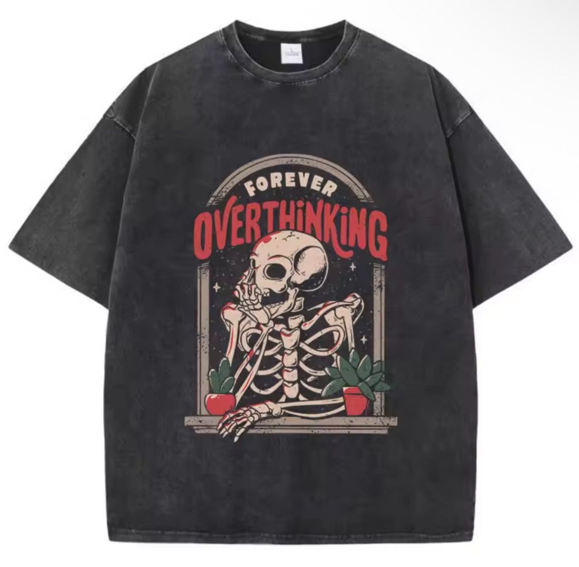 Y2k Vintage Overthinking Skeleton Man Washed T Shirt Hoodie, Sweatshirt | PodTeesHub.com