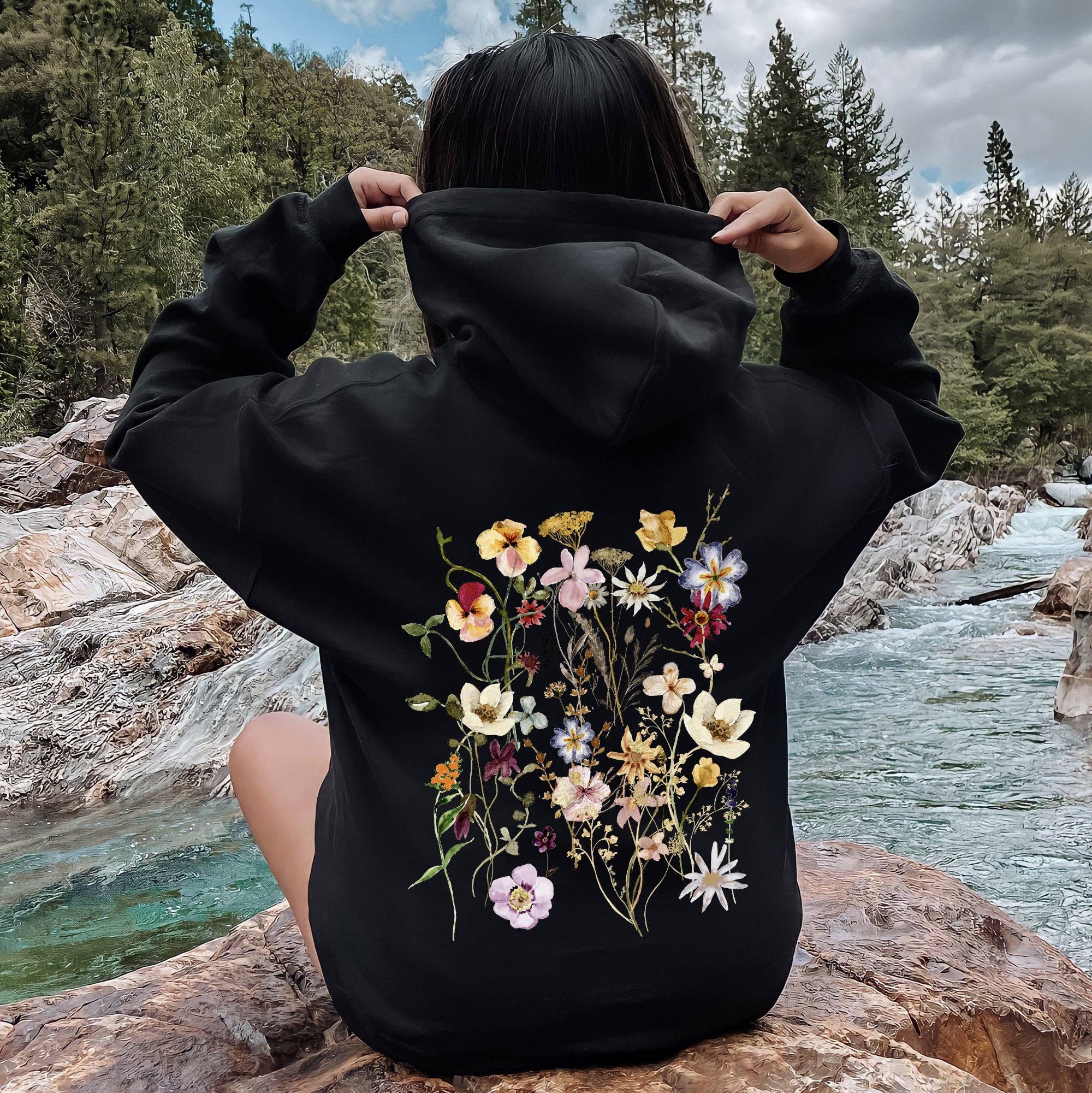 Clover Meadow Pressed Flower Hoodie T-Shirts, Sweatshirt | PodTeesHub.com