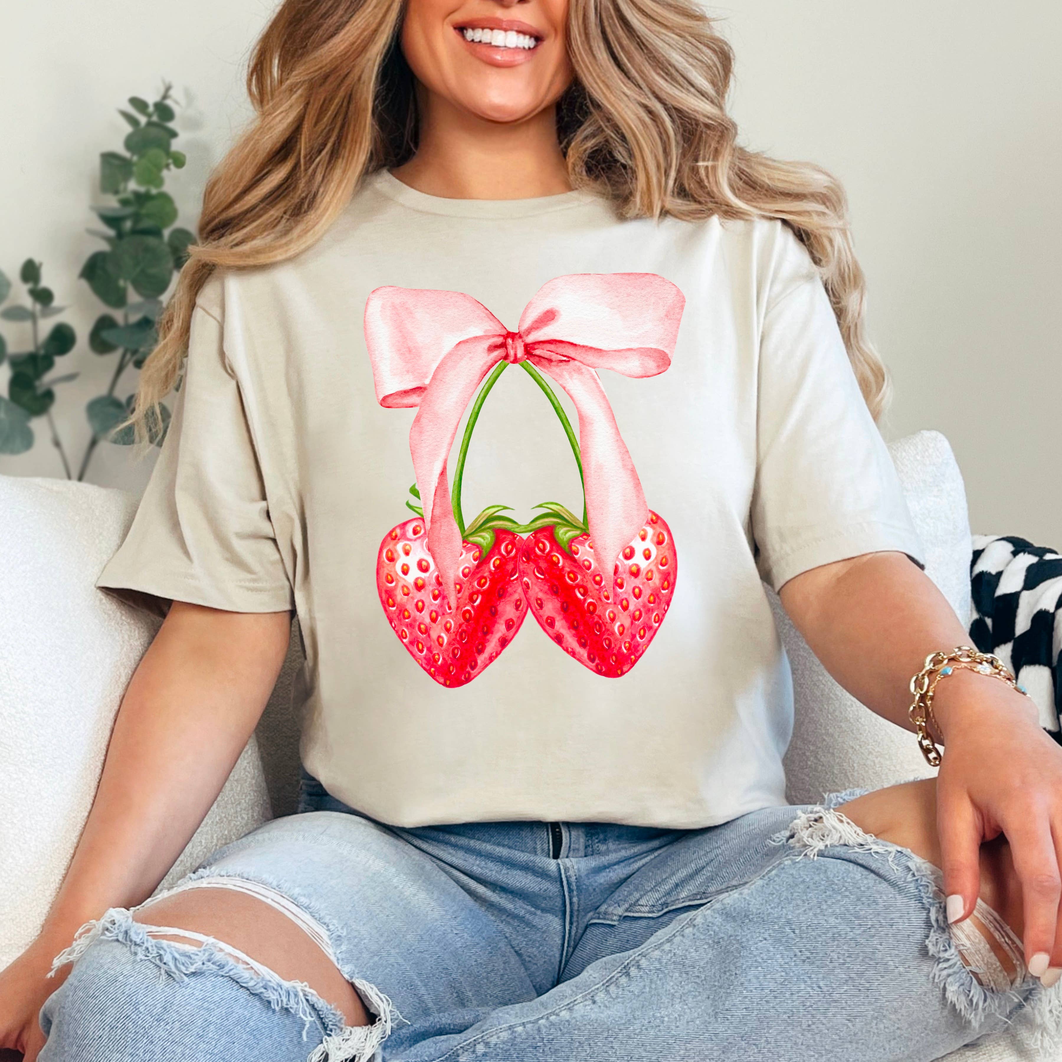 Coquette Strawberries Graphic Tee | Gildan Hoodie, Sweatshirt | PodTeesHub.com
