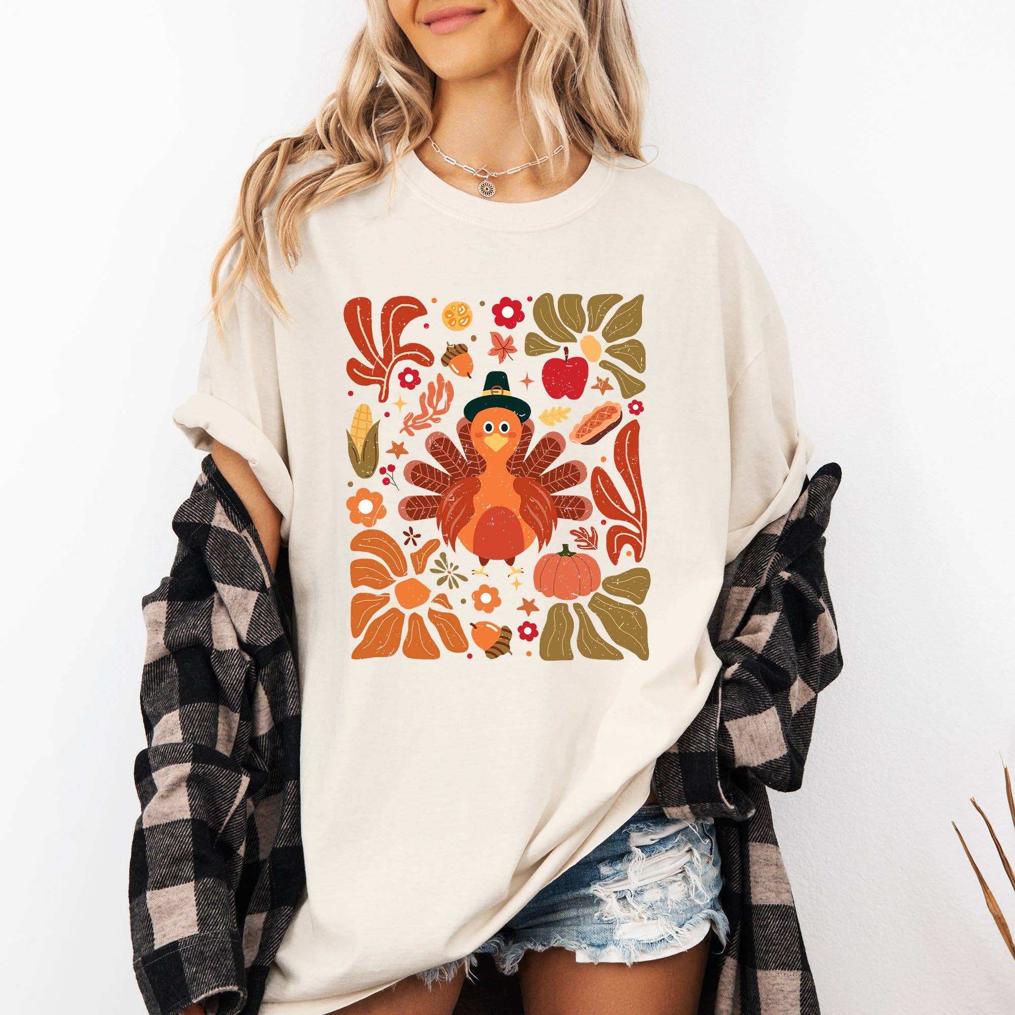 Thanksgiving Turkey, Flowers, Boho, Autumn, Fall Tshirt Hoodie, Sweatshirt | PodTeesHub.com