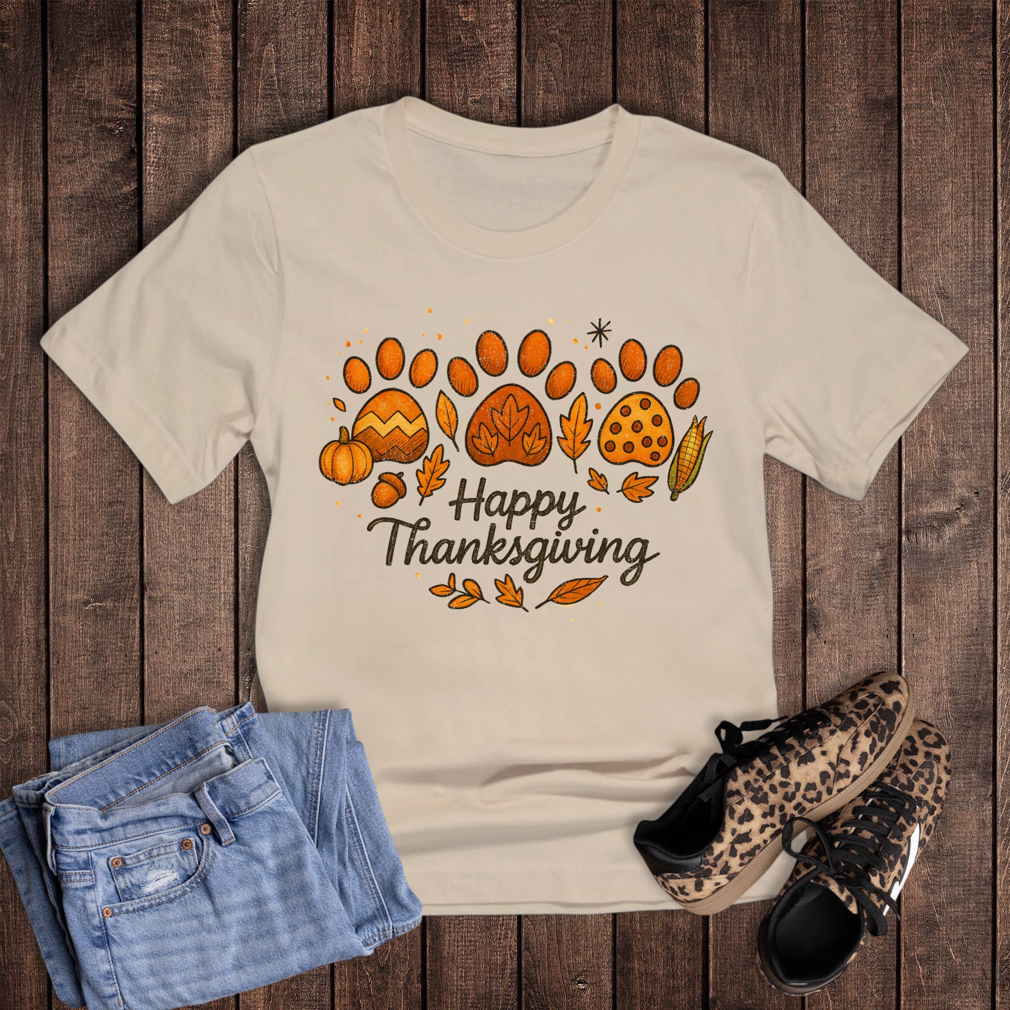 Fall Pets Paw Happy Thanksgiving Graphic Tee Hoodie, Sweatshirt | PodTeesHub.com