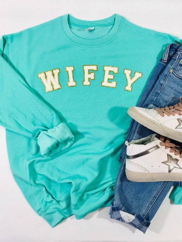 Wifey Mint Chenille Patch Sweatshirt T-Shirts, Hoodie | PodTeesHub.com