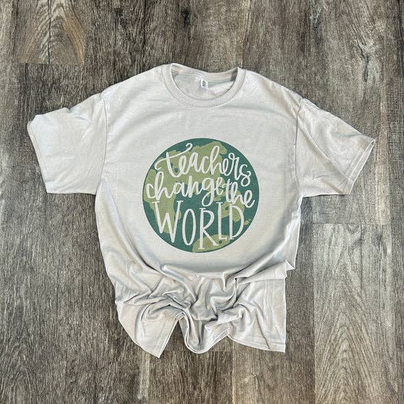 Teachers Change the World Globe On Silver Tee Hoodie, Sweatshirt | PodTeesHub.com
