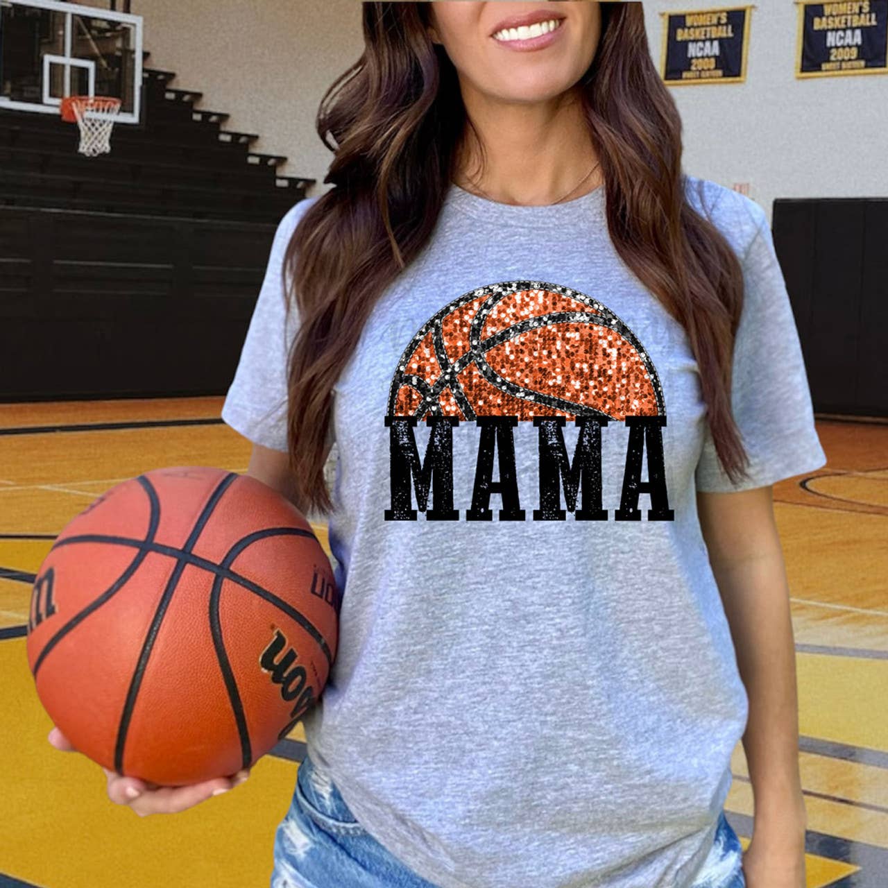 Basketball Mama Faux Sequin Tee Hoodie, Sweatshirt | PodTeesHub.com