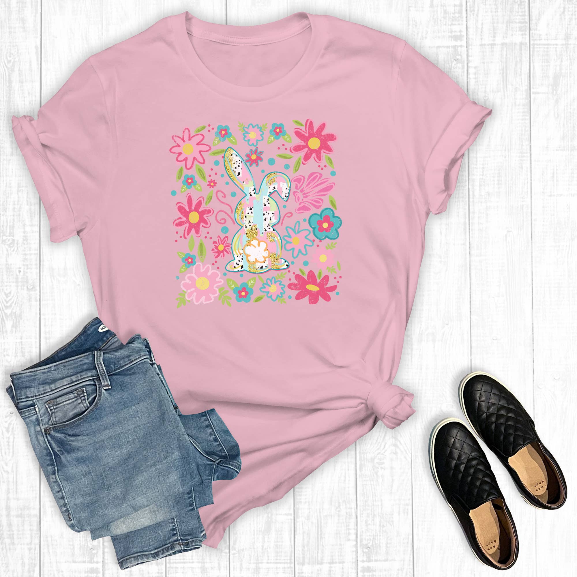 Boho Retro Floral Easter Bunny Graphic Tee Hoodie, Sweatshirt | PodTeesHub.com