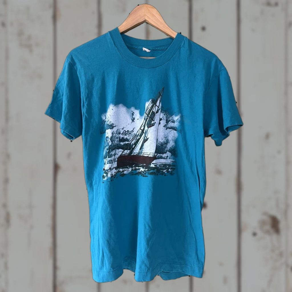Tee Jays Vintage 80s Sailboat Graphic Blue Xl T Shirt Usa Short Sleeve Men Tee Jays Regular Cotton B Hoodie, Sweatshirt