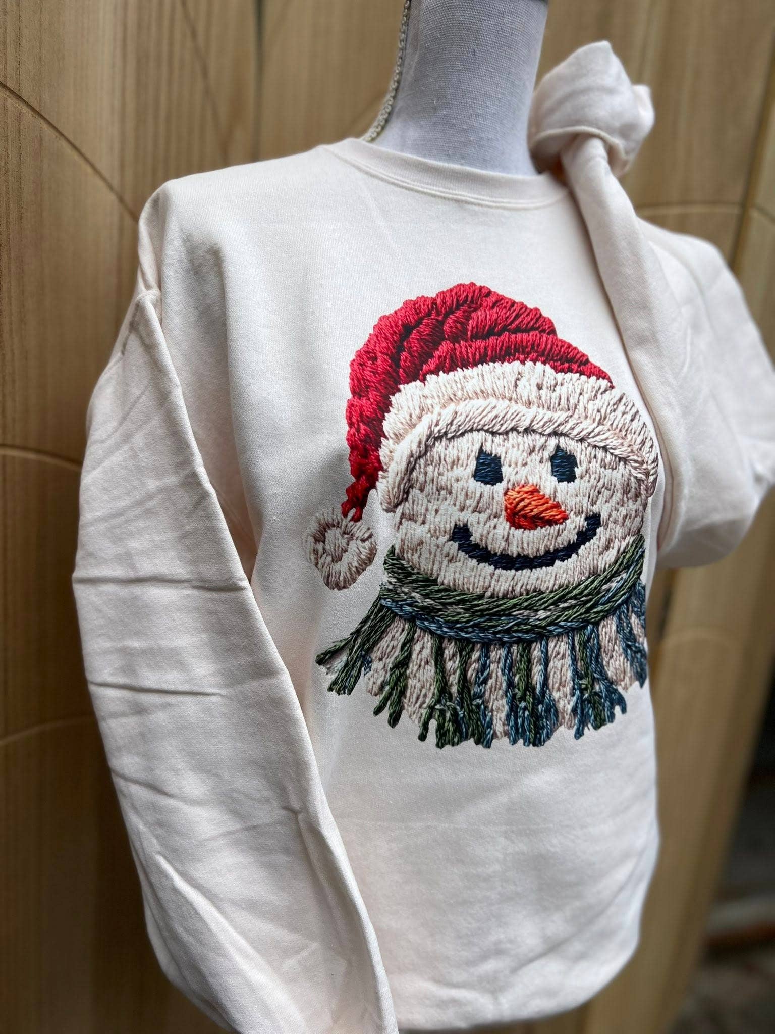 Faux Yarn Snowman Scene On Cream Sweatshirt T-Shirts, Hoodie | PodTeesHub.com