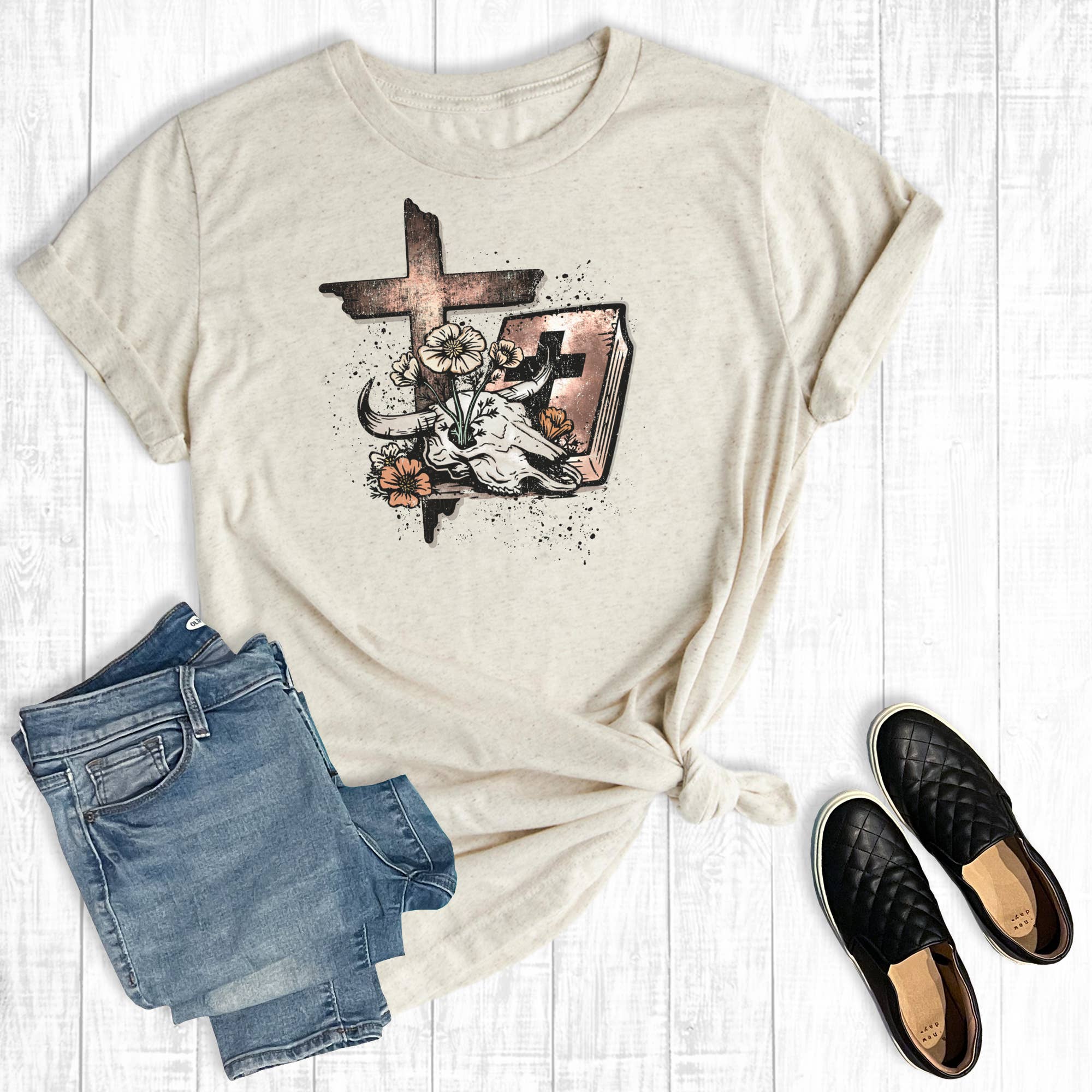 Western Cowskull Bible and Cross Graphic Tee Hoodie, Sweatshirt | PodTeesHub.com