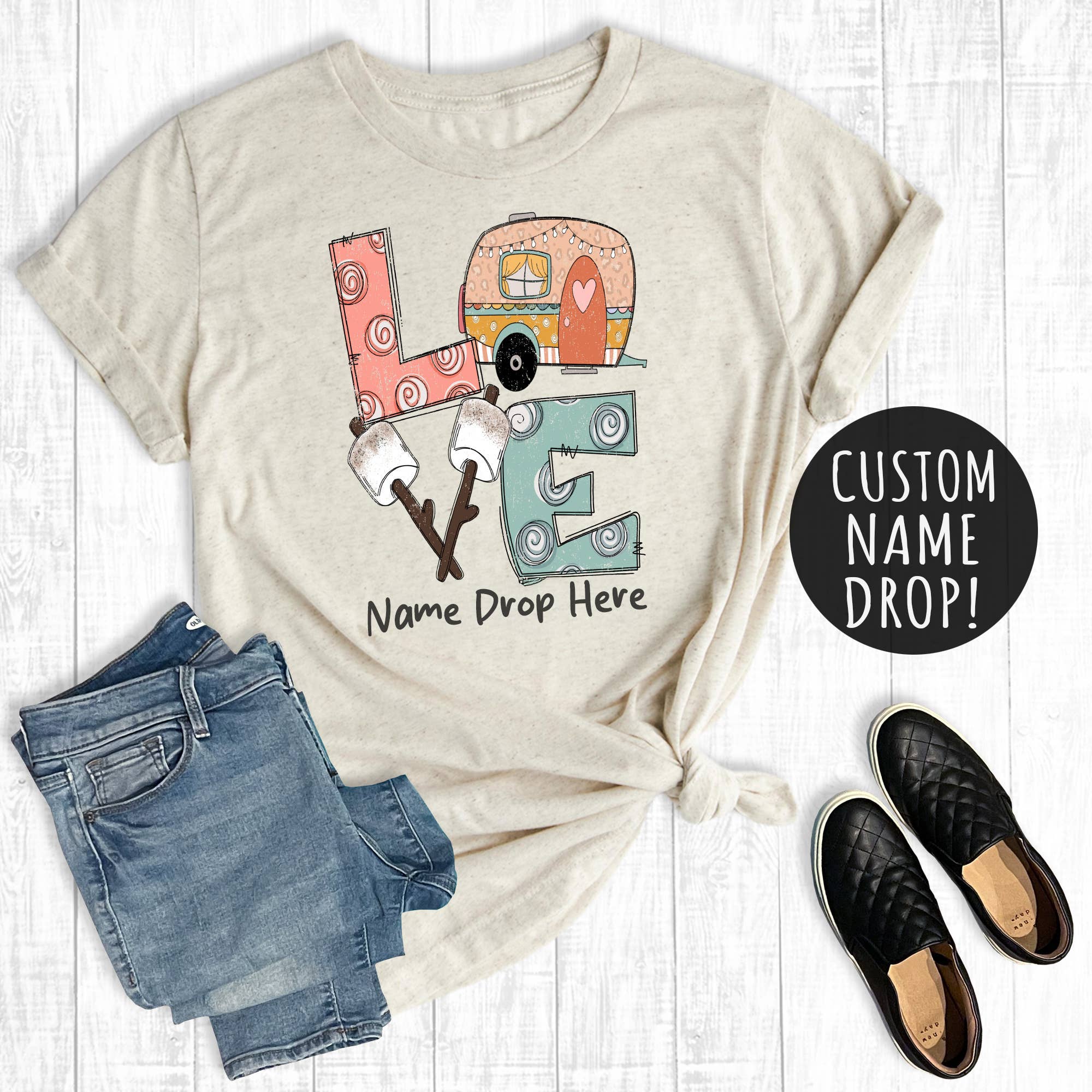 Custom Name Drop Summer Vacation Love Camping Graphic Tee Hoodie, Sweatshirt | PodTeesHub.com