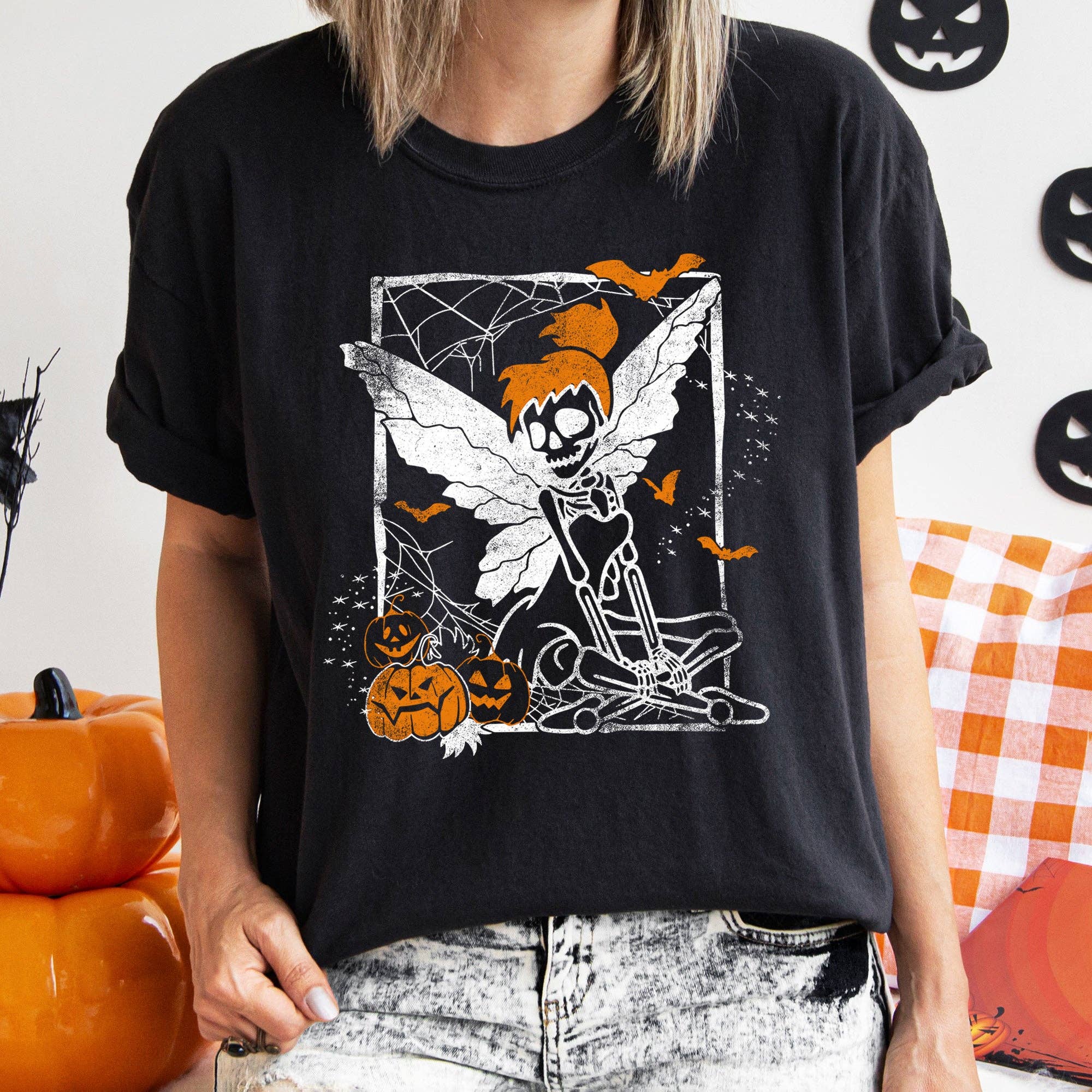 Tinkerbell Skeleton Halloween T-Shirt White Print Hoodie, Sweatshirt | PodTeesHub.com