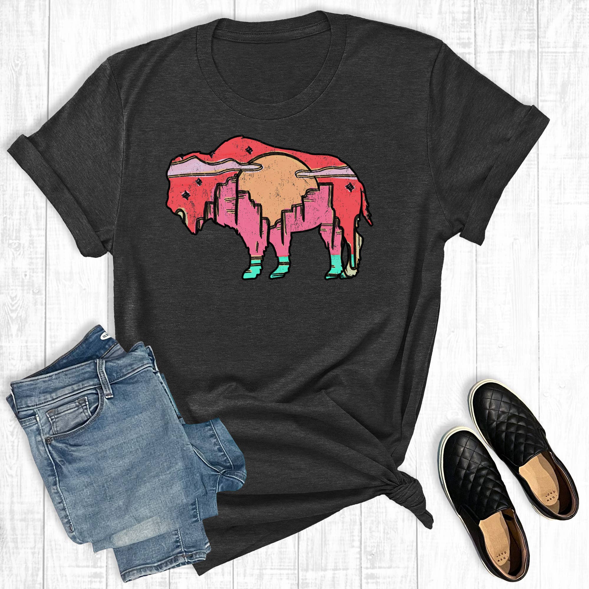 Western Desert Buffalo Graphic Tee Hoodie, Sweatshirt | PodTeesHub.com