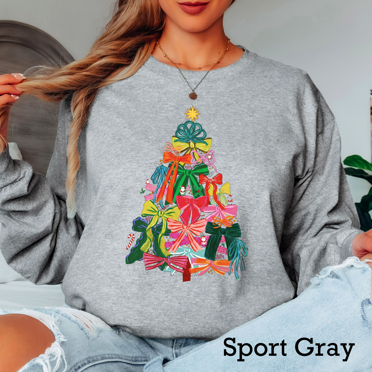 Bow Christmas Tree Christmas 2025 Long Sleeve Shirt | Gildan Hoodie, Sweatshirt | PodTeesHub.com