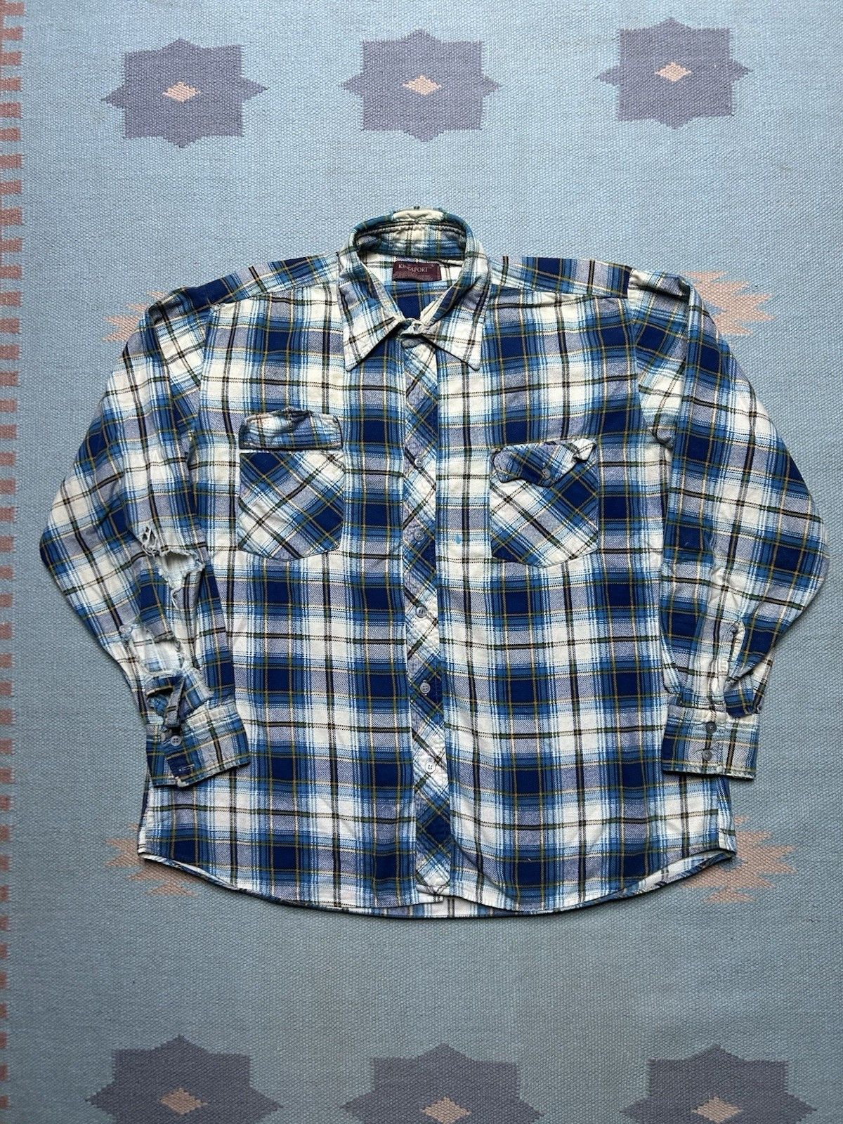 Vintage 80s Flannel Shirt Brushed Cotton Distressed Kingsport Large Hoodie, Sweatshirt | PodTeesHub.com