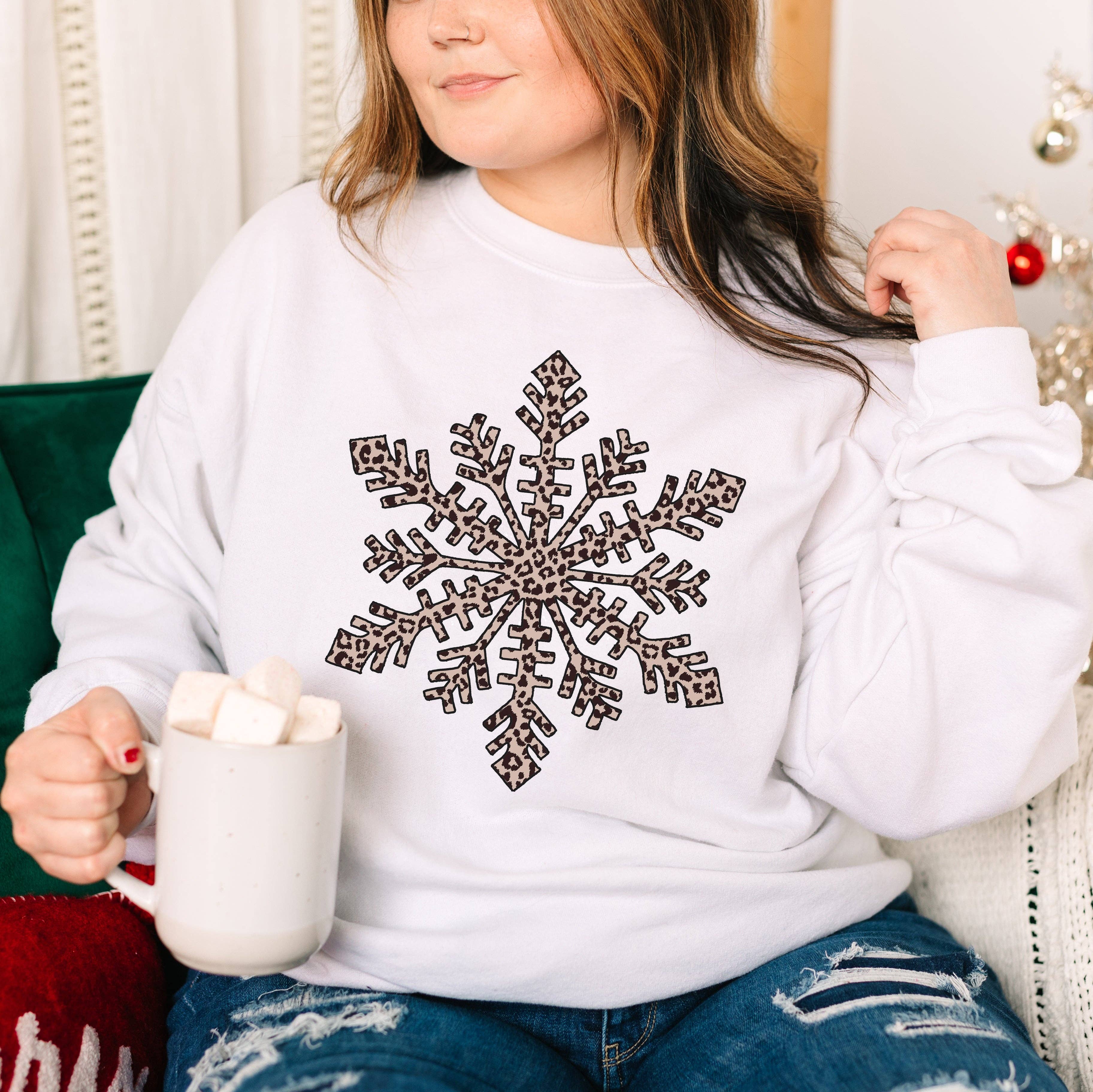 Leopard Snowflake Crewneck Sweatshirt T-Shirts, Hoodie | PodTeesHub.com