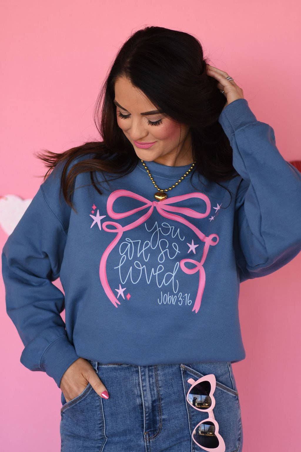 You Are So Loved Bow Indigo Sweatshirt T-Shirts, Hoodie | PodTeesHub.com