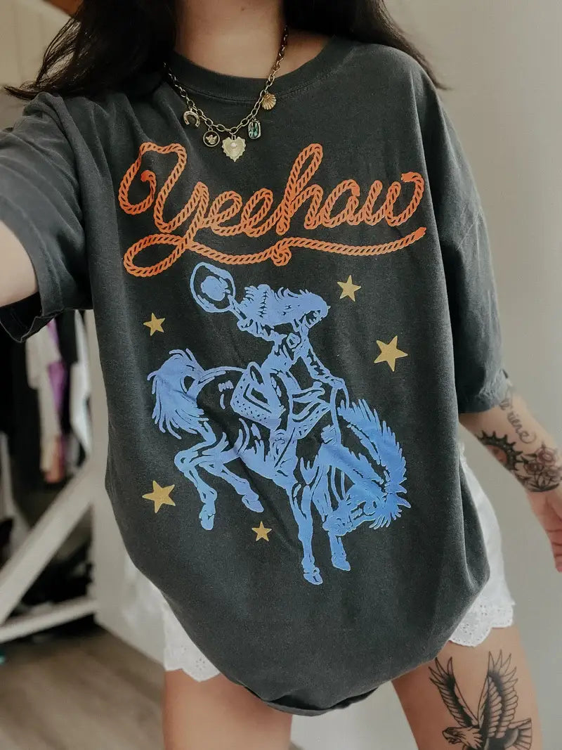 Yeehaw Cowgirl Womens Graphic Tee - Smoke Hoodie, Sweatshirt | PodTeesHub.com