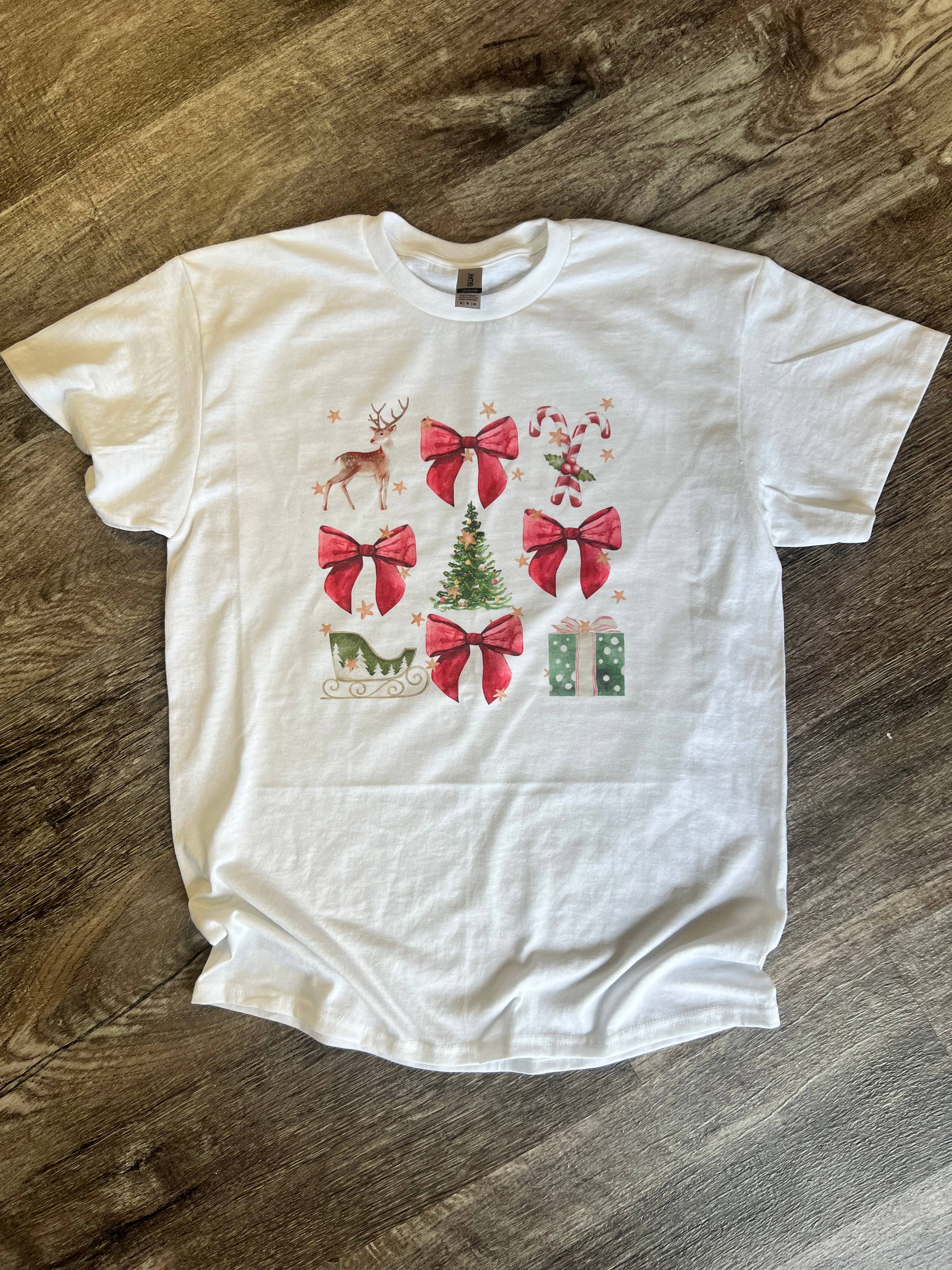 Christmas Red Bows On White Tee Hoodie, Sweatshirt | PodTeesHub.com