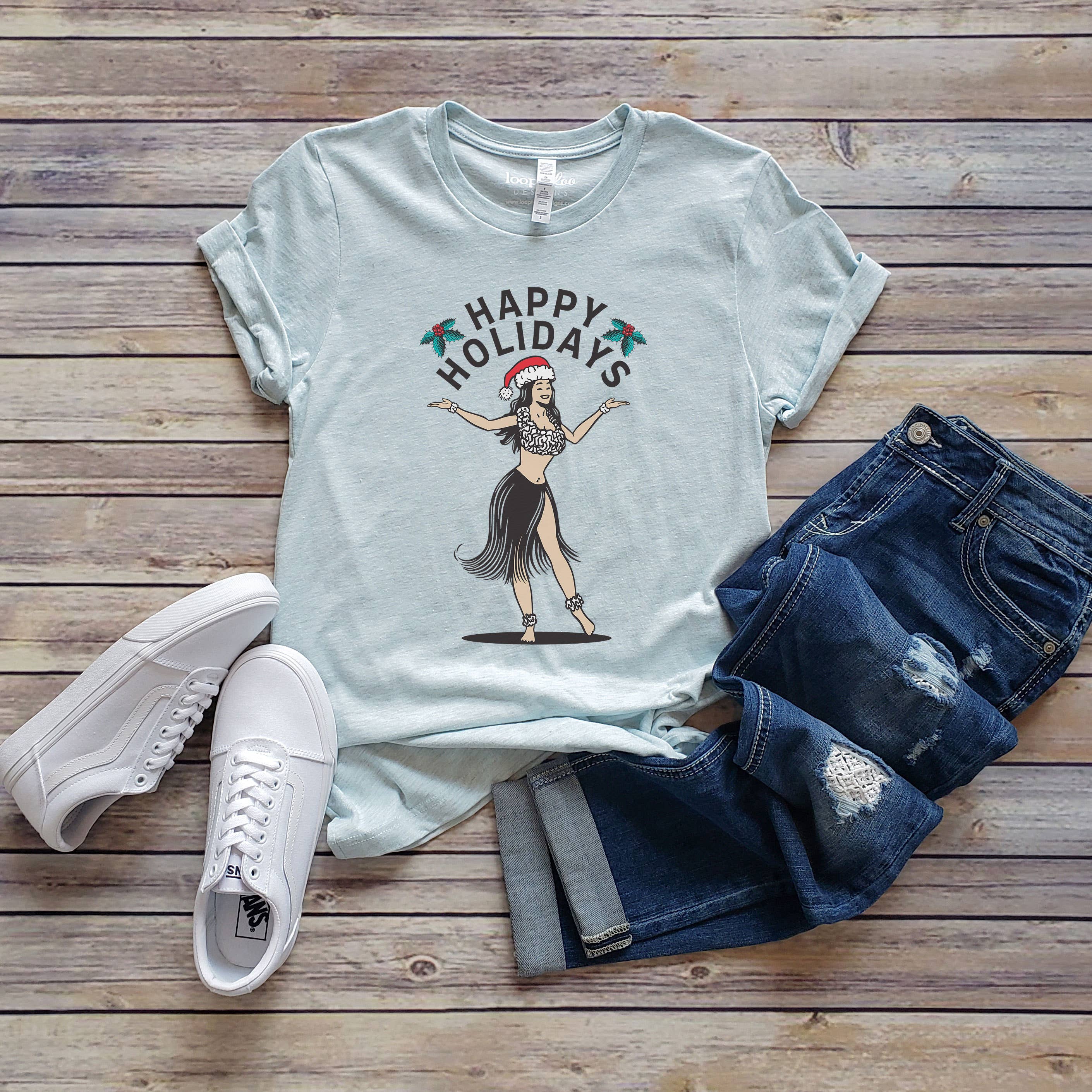 Happy Holidays Hawaiian Dancer Tee | Christmas | Sizes XS-2X Hoodie, Sweatshirt | PodTeesHub.com