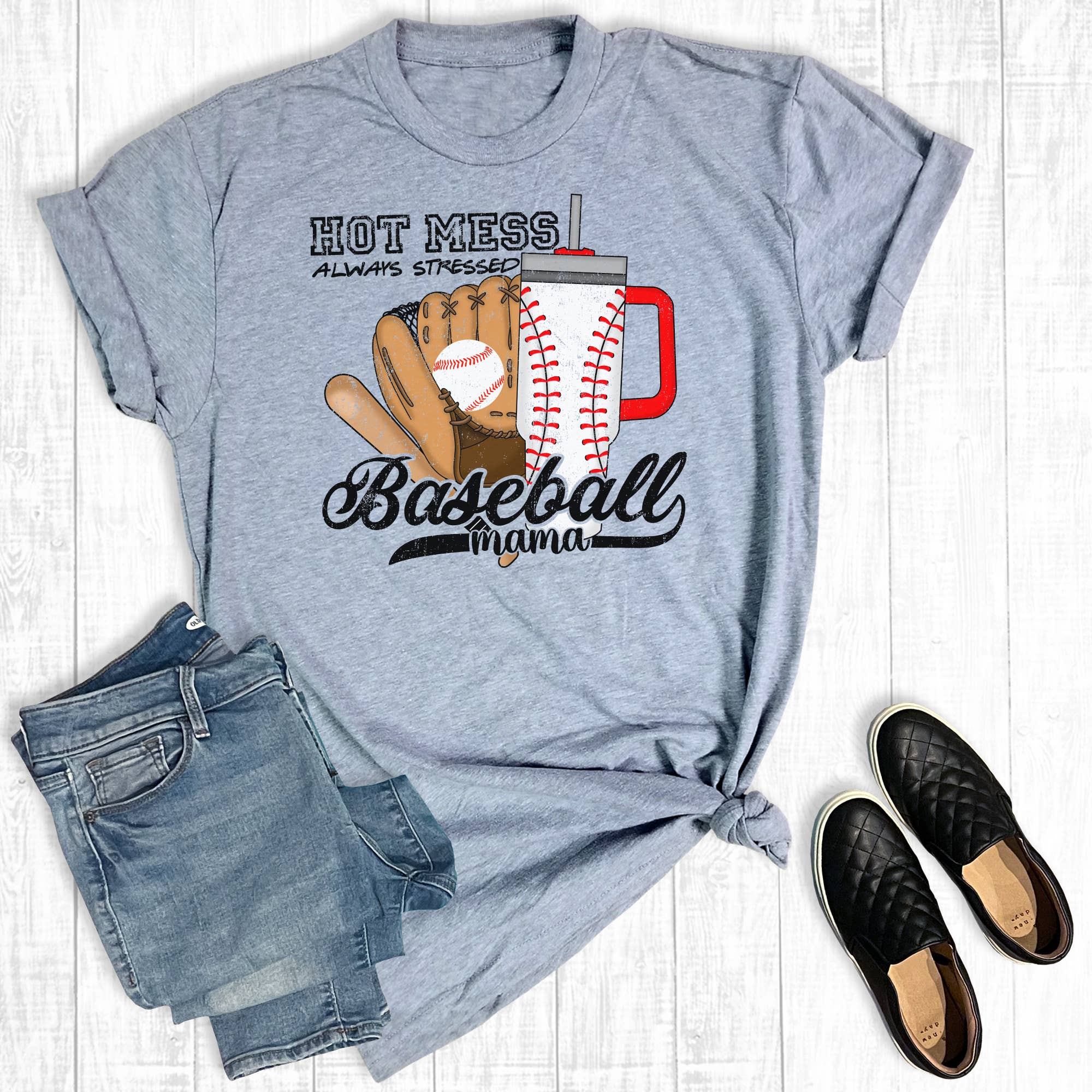 Hot Mess Always Stressed Baseball Mama Graphic Tee Hoodie, Sweatshirt | PodTeesHub.com