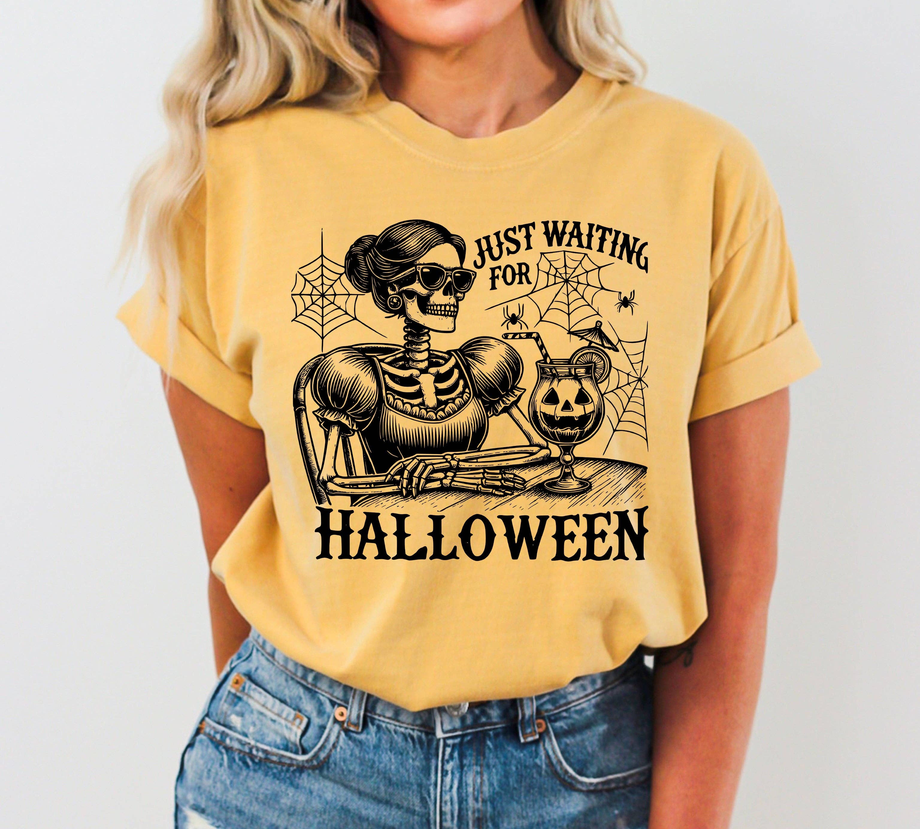 Just Waiting For Halloween Vintage, Western Halloween Tshirt Hoodie, Sweatshirt | PodTeesHub.com