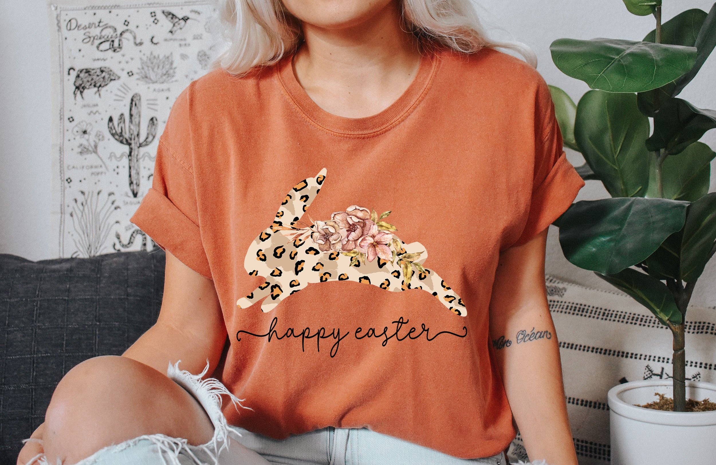 Happy Easter Leopard Print Bunny Bk T-Shirt Hoodie, Sweatshirt | PodTeesHub.com