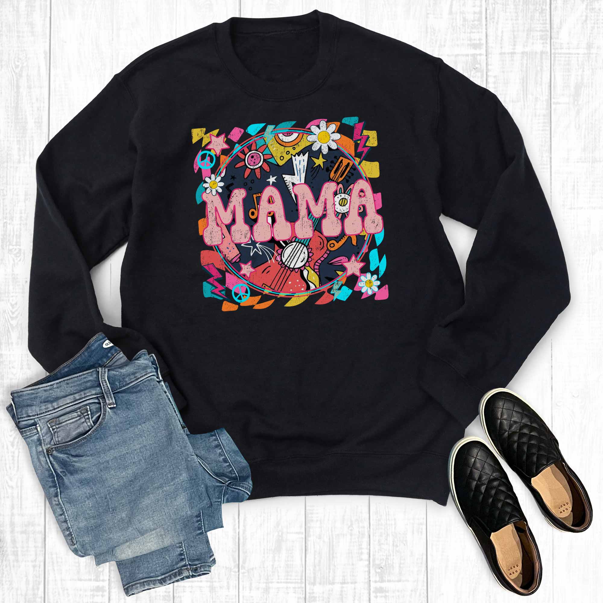 Retro Rock Mama Graphic Sweatshirt T-Shirts, Hoodie | PodTeesHub.com
