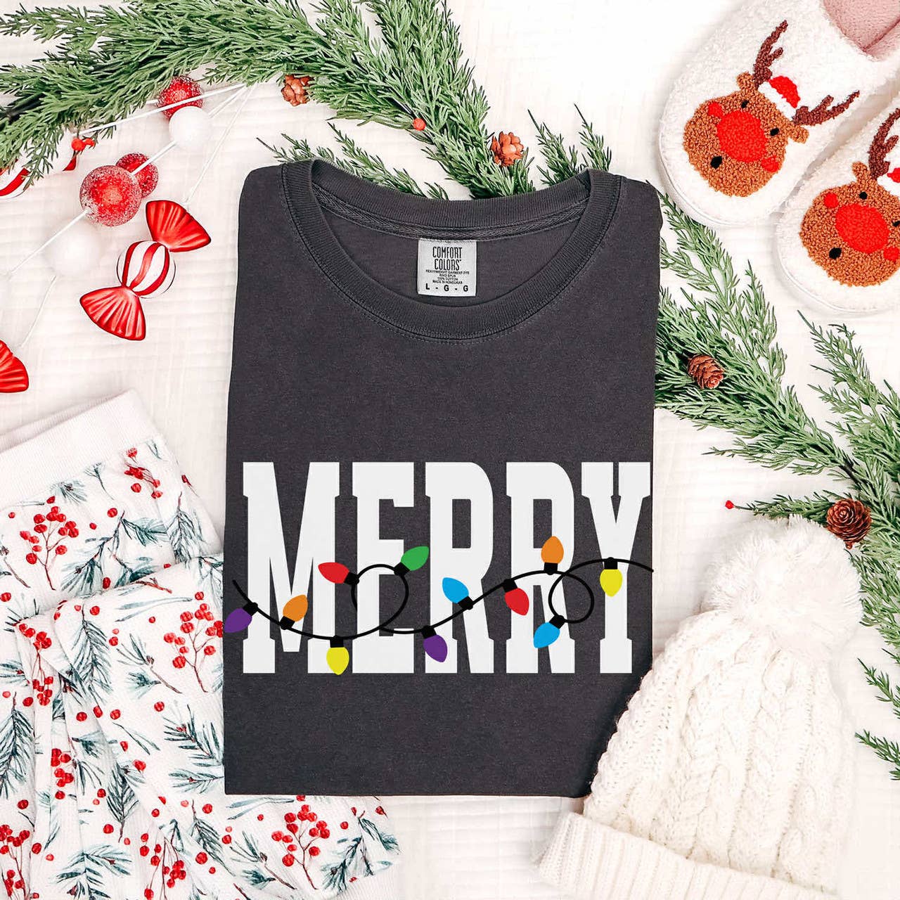 White Merry with Lights Tee Hoodie, Sweatshirt | PodTeesHub.com