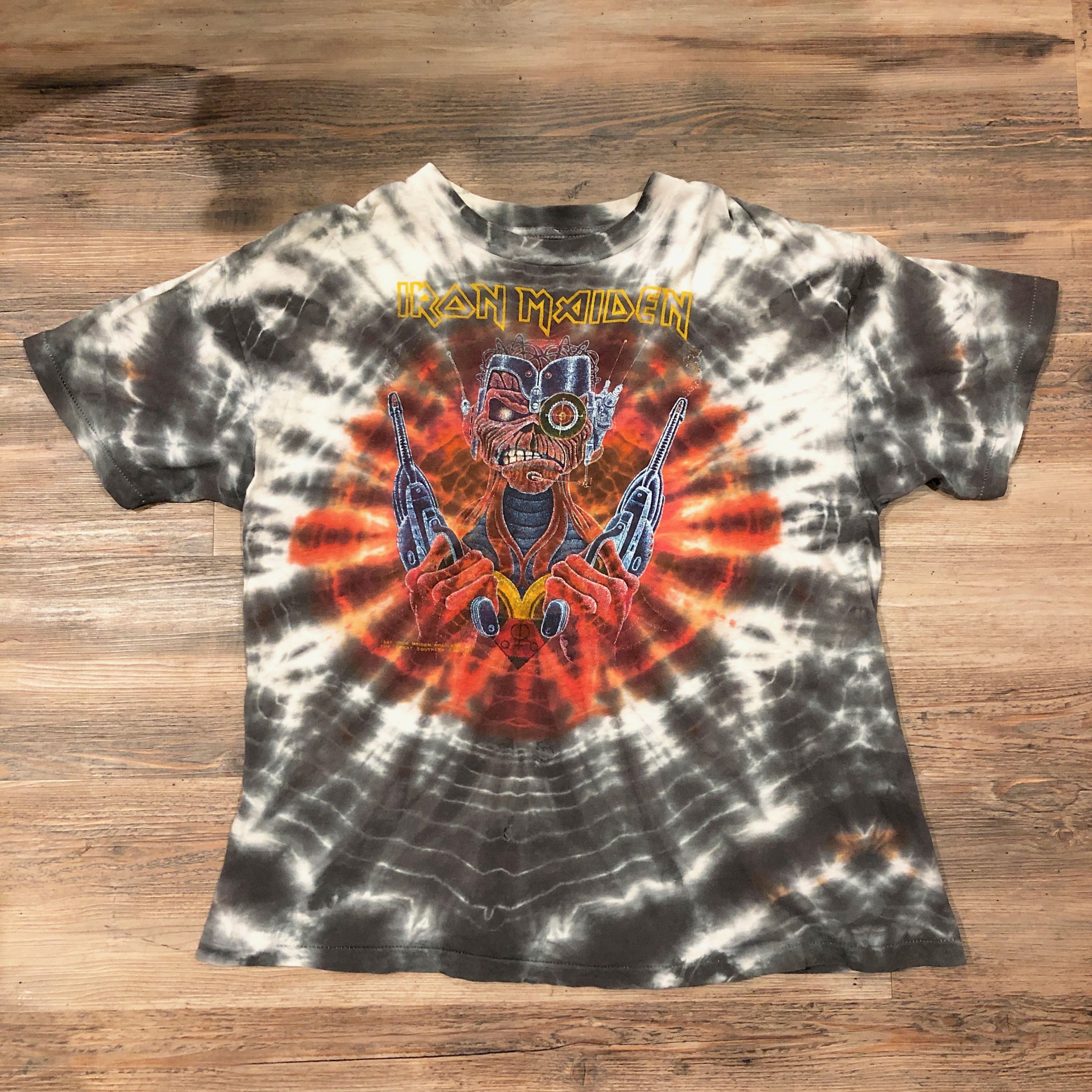 Iron Maiden X Vintage Vintage 1987 Iron Maiden Somewhere In Time Tie Dye Tee Hoodie, Sweatshirt | PodTeesHub.com