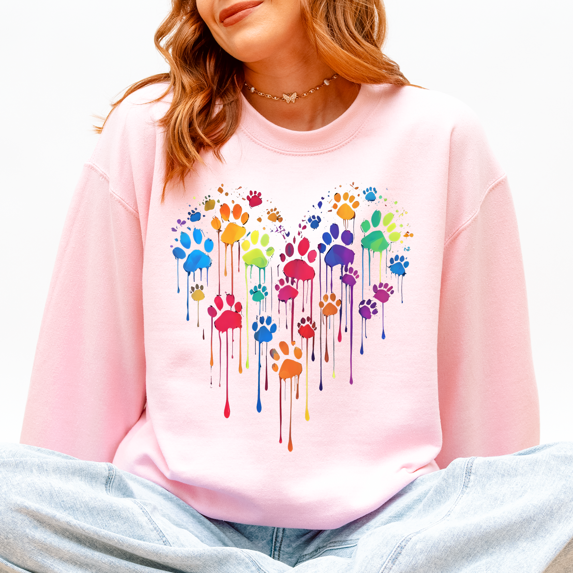 Colorful Dog Paw Print Heart Love Valentine's Day Sweatshirt T-Shirts, Hoodie | PodTeesHub.com