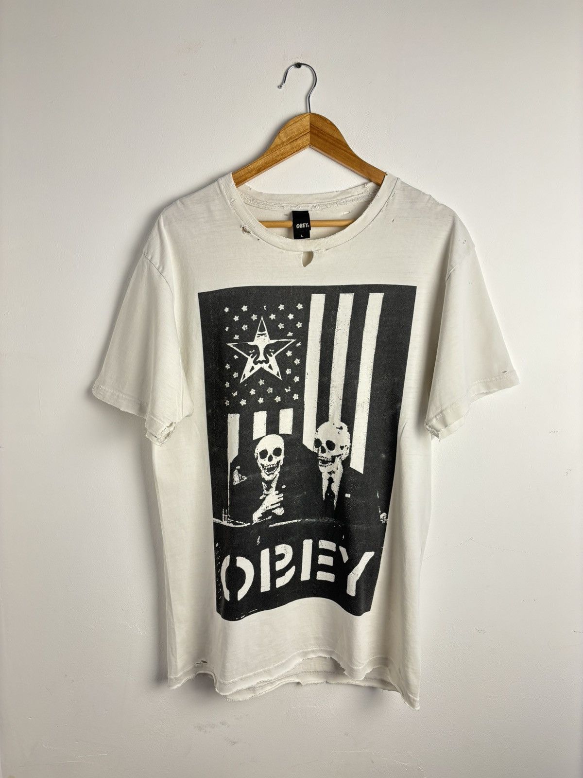 Vintage Obey Government Art Skull Distressed Tee Hoodie, Sweatshirt | PodTeesHub.com