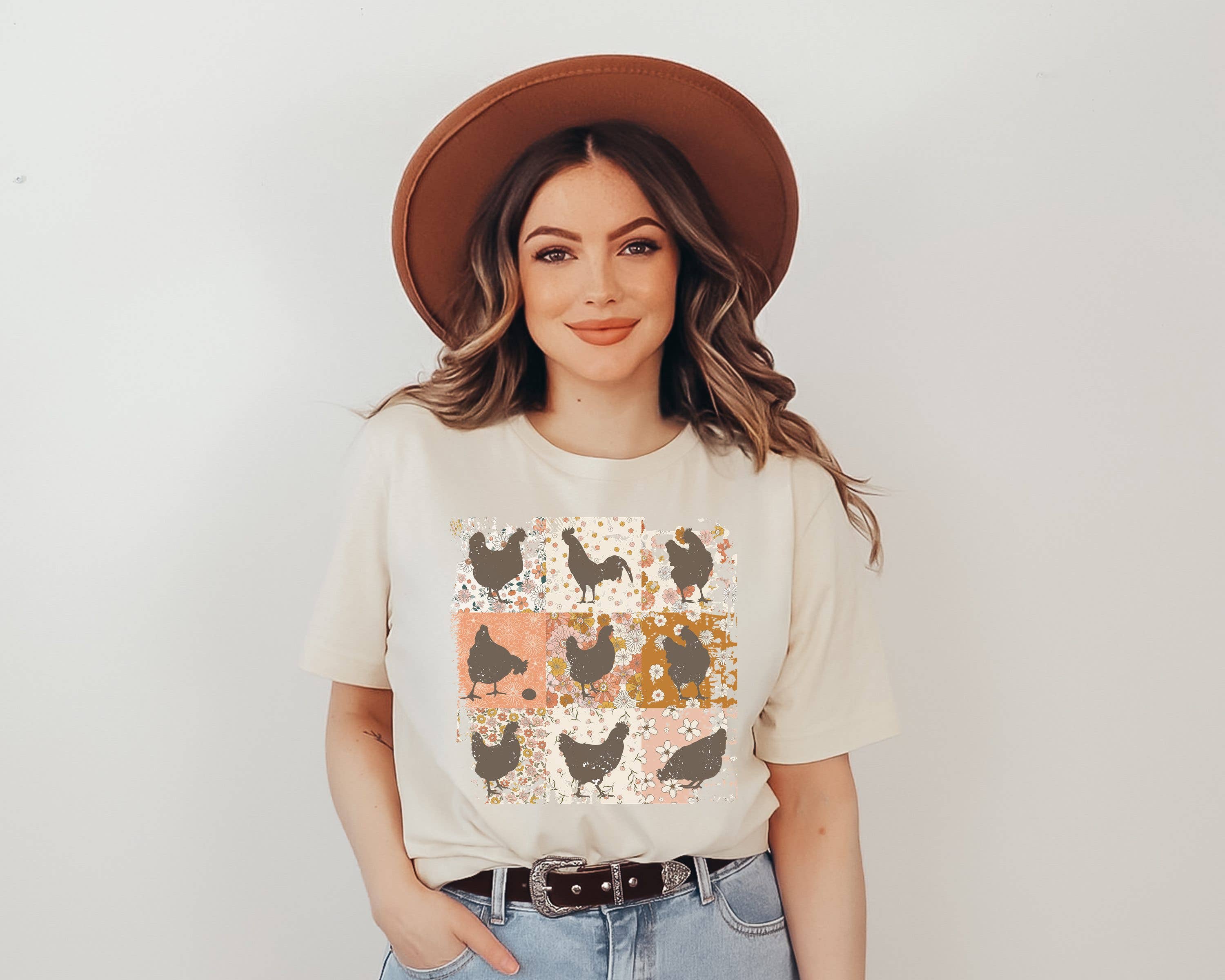 Floral Chickens Graphic Tee | Women's Chicken Tees Farm Hoodie, Sweatshirt | PodTeesHub.com
