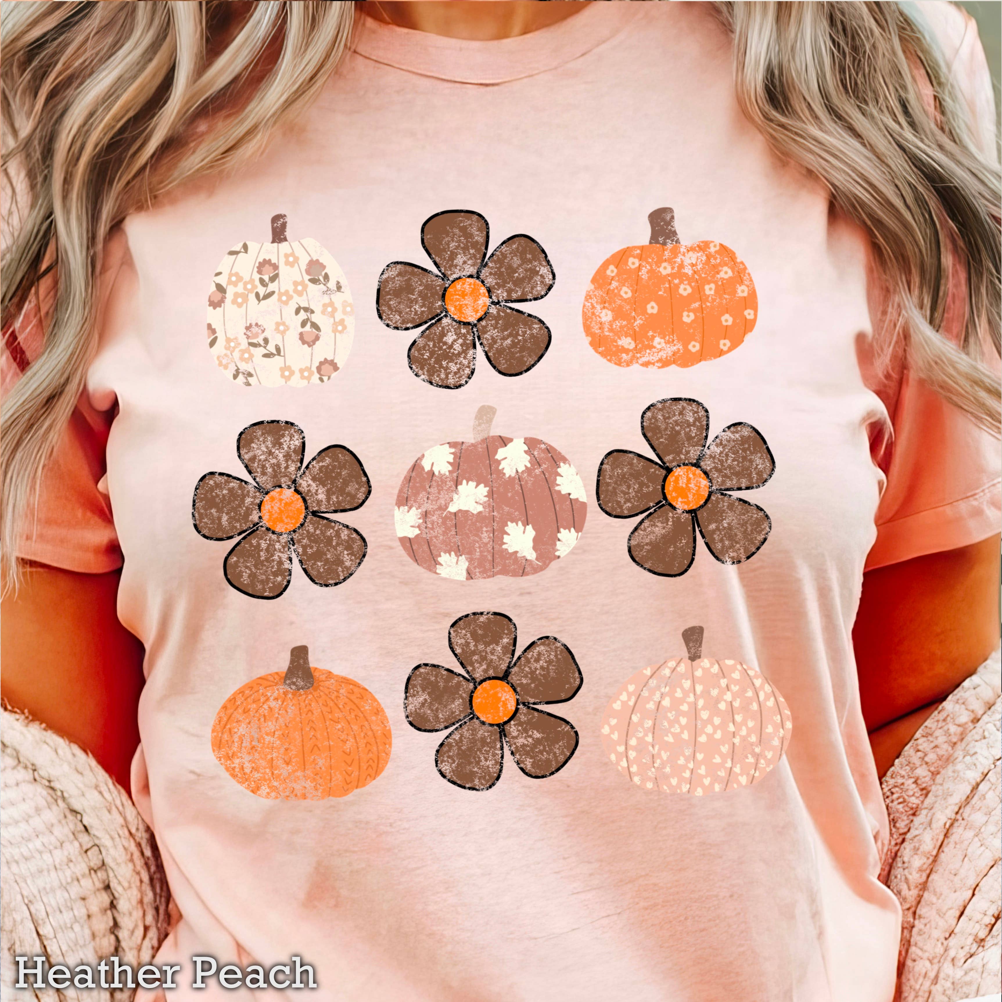 Fall Floral Pumpkins Fall Graphic Tee  | Bella Canvas Hoodie, Sweatshirt | PodTeesHub.com