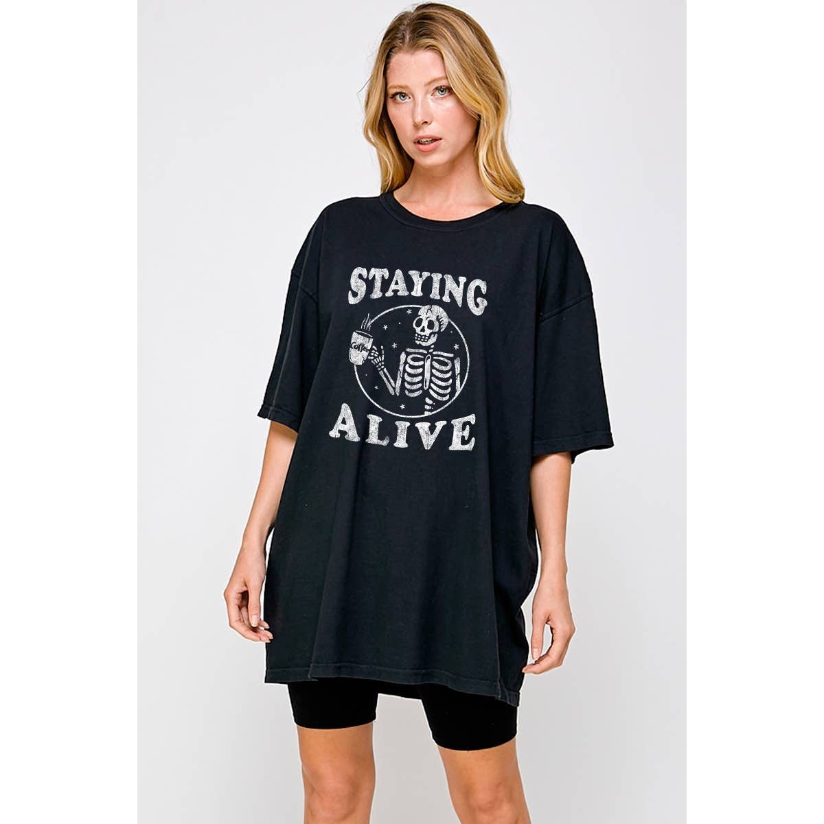 Staying Alive Holoween Graphic Oversized Tee Hoodie, Sweatshirt | PodTeesHub.com