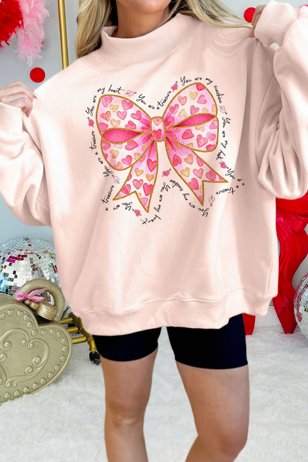 Bow Valentines Slogan Printed Mock Neck Sweatshirt (S-Xl) T-Shirts, Hoodie | PodTeesHub.com